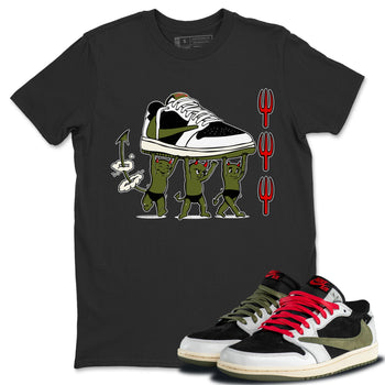 1s Travis Scott Olive shirts to match jordans Devil Babies sneaker match tees Air Jordan 1 Travis Scott Olive SNRT Sneaker Release Tees unisex cotton Black 1 crew neck shirts
