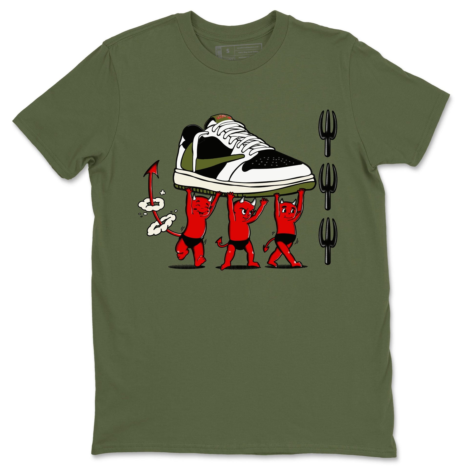 1s Travis Scott Olive shirts to match jordans Devil Babies sneaker match tees Air Jordan 1 Travis Scott Olive SNRT Sneaker Release Tees unisex cotton Military Green 2 crew neck shirts