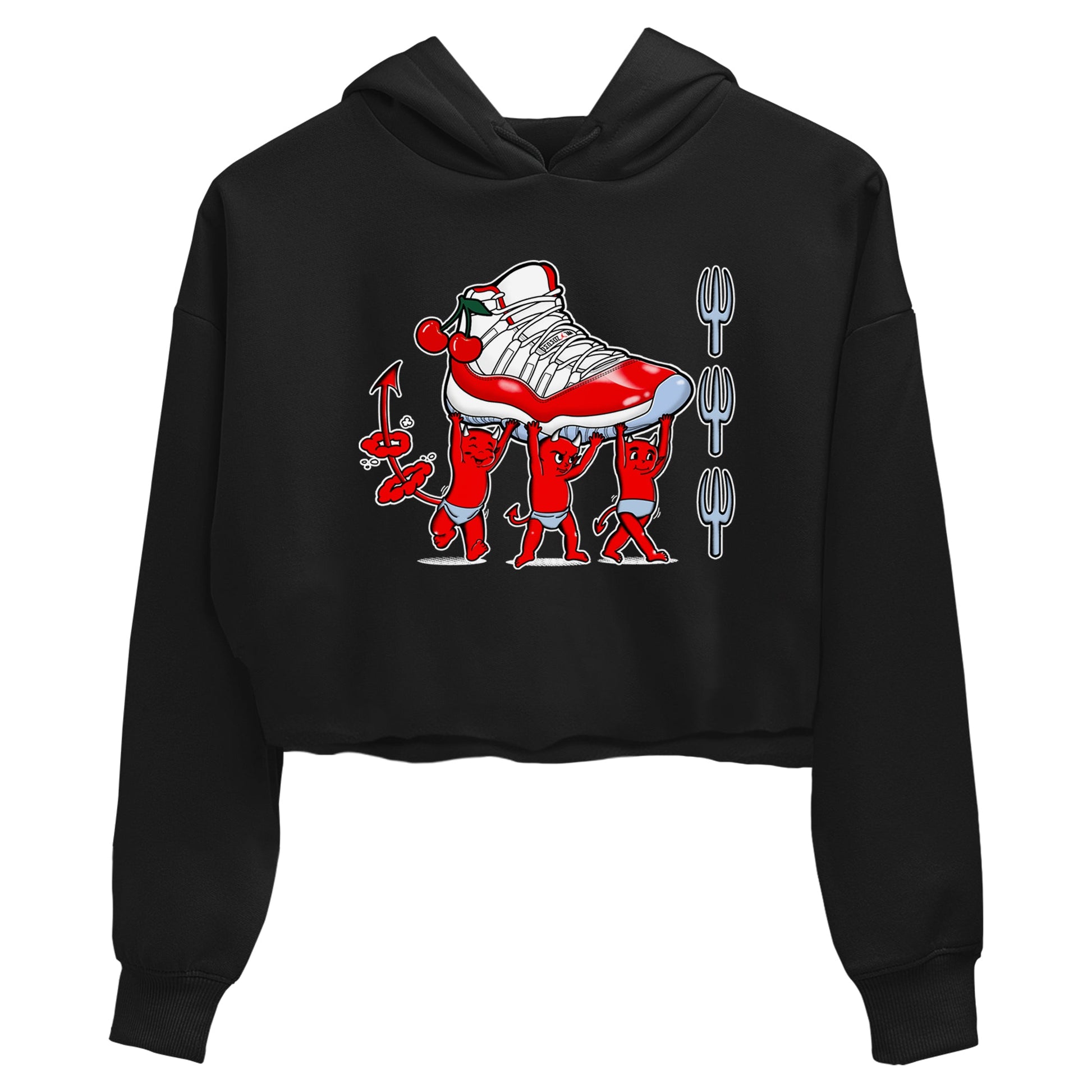 11s Cherry shirts to match jordans Devil Babies sneaker match tees Air Jordan 11 Retro Cherry match shoes to clothes SNRT Sneaker Tees unisex cotton Black 2 crop tee