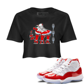 11s Cherry shirts to match jordans Devil Babies sneaker match tees Air Jordan 11 Retro Cherry match shoes to clothes SNRT Sneaker Tees unisex cotton Black 1 crop tee