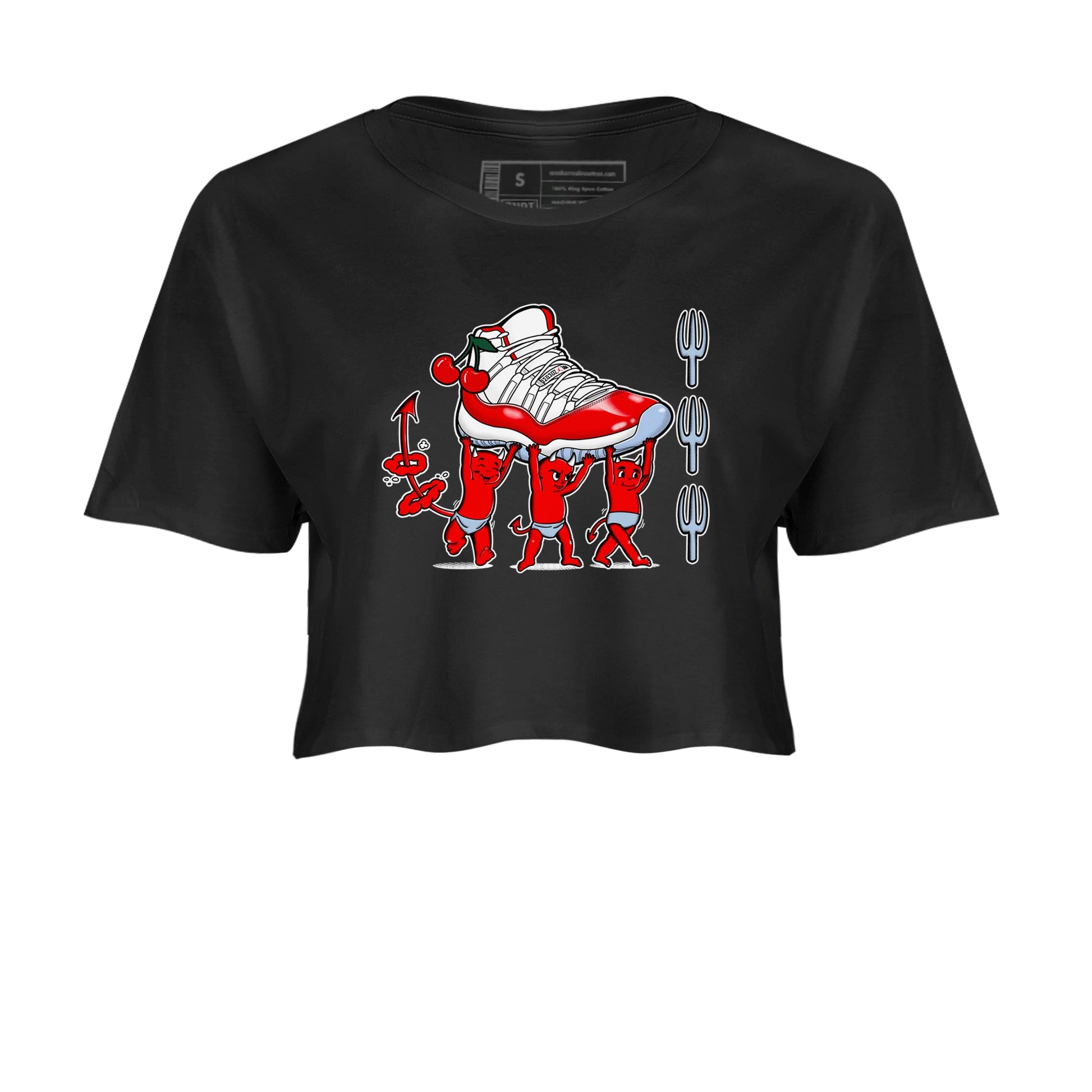 11s Cherry shirts to match jordans Devil Babies sneaker match tees Air Jordan 11 Retro Cherry match shoes to clothes SNRT Sneaker Tees unisex cotton Black 2 crop tee