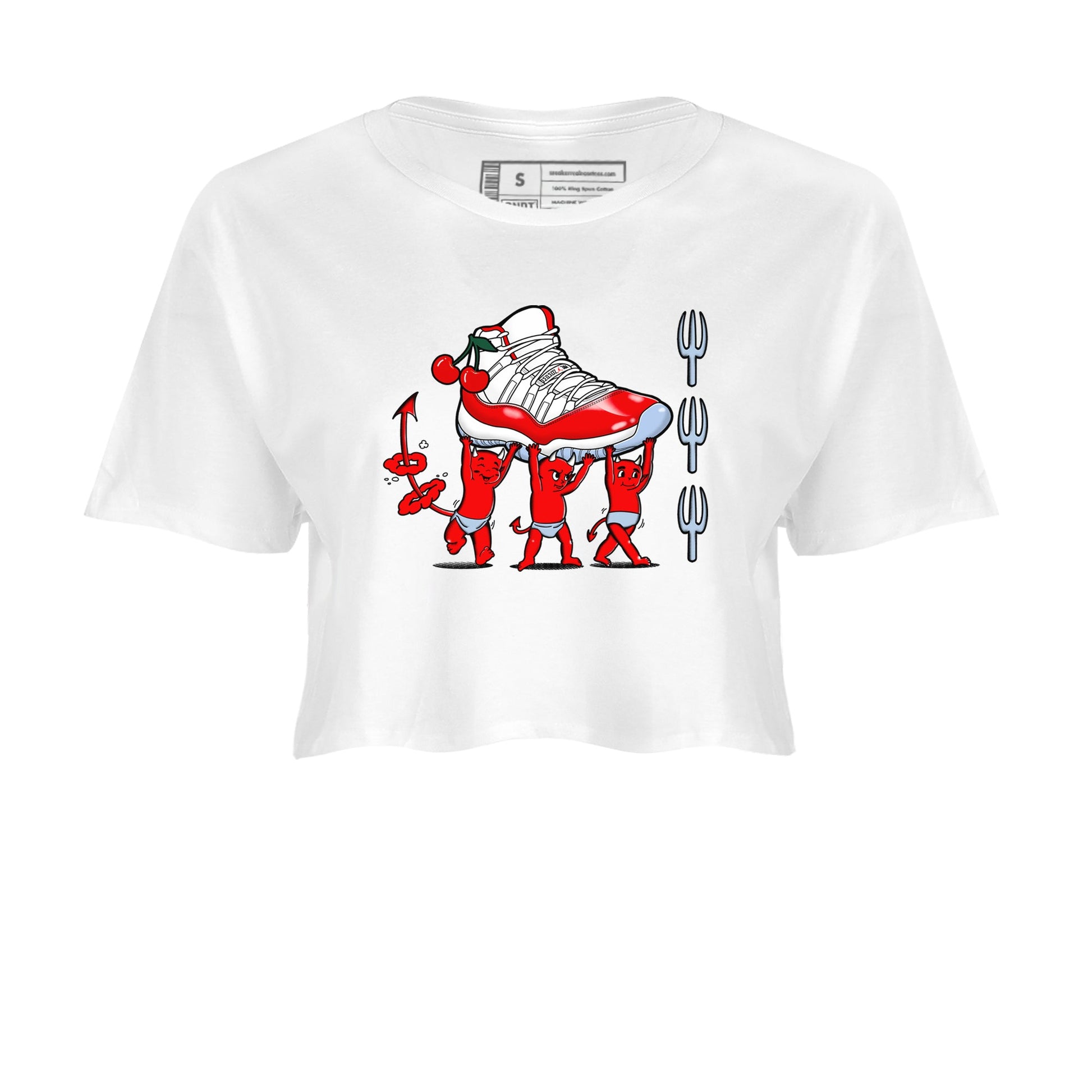 11s Cherry shirts to match jordans Devil Babies sneaker match tees Air Jordan 11 Retro Cherry match shoes to clothes SNRT Sneaker Tees unisex cotton White 2 crop tee