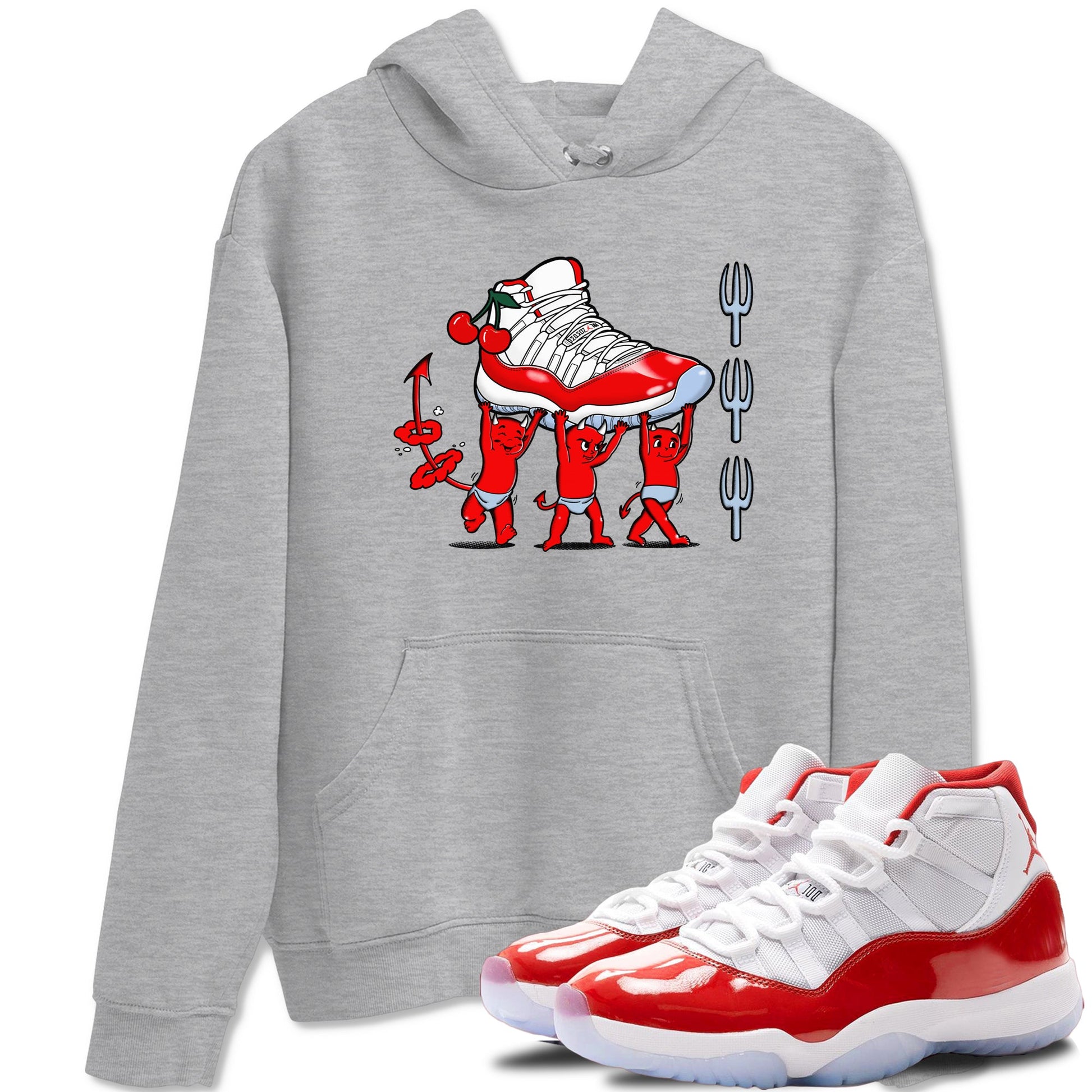 11s Cherry shirts to match jordans Devil Babies sneaker match tees Air Jordan 11 Retro Cherry match shoes to clothes SNRT Sneaker Tees unisex cotton Heather Grey 1 shirts