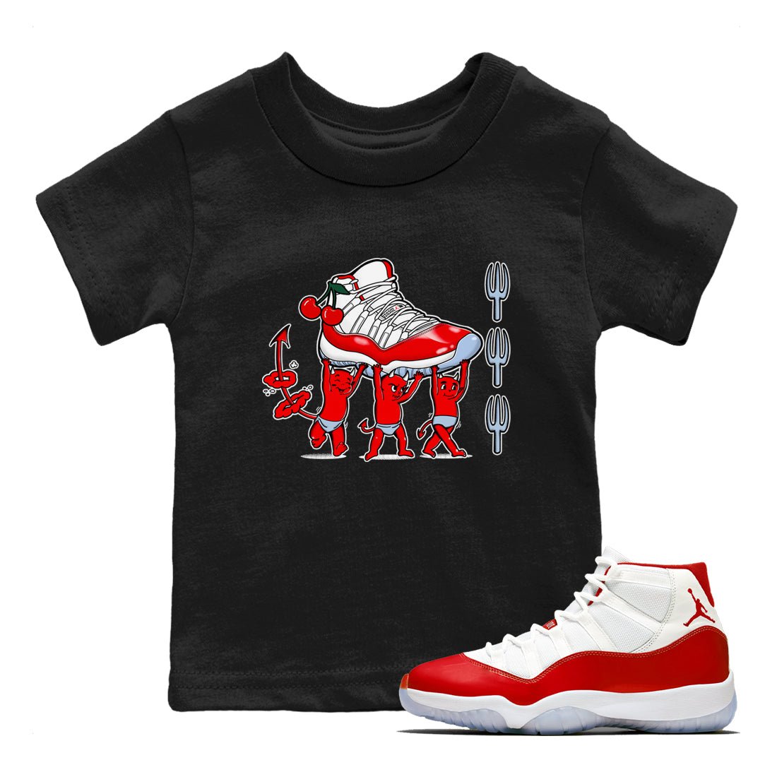 11s Cherry shirts to match jordans Devil Babies sneaker match tees Air Jordan 11 Retro Cherry match shoes to clothes SNRT Sneaker Tees Youth Baby Black 1 tee