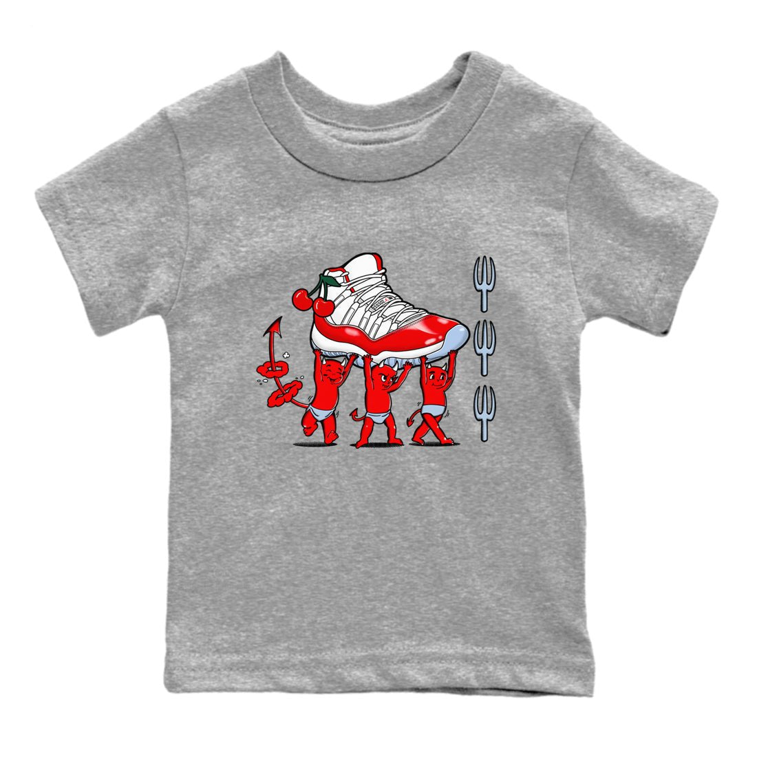 11s Cherry shirts to match jordans Devil Babies sneaker match tees Air Jordan 11 Retro Cherry match shoes to clothes SNRT Sneaker Tees Youth Baby Heather Grey 2 tee