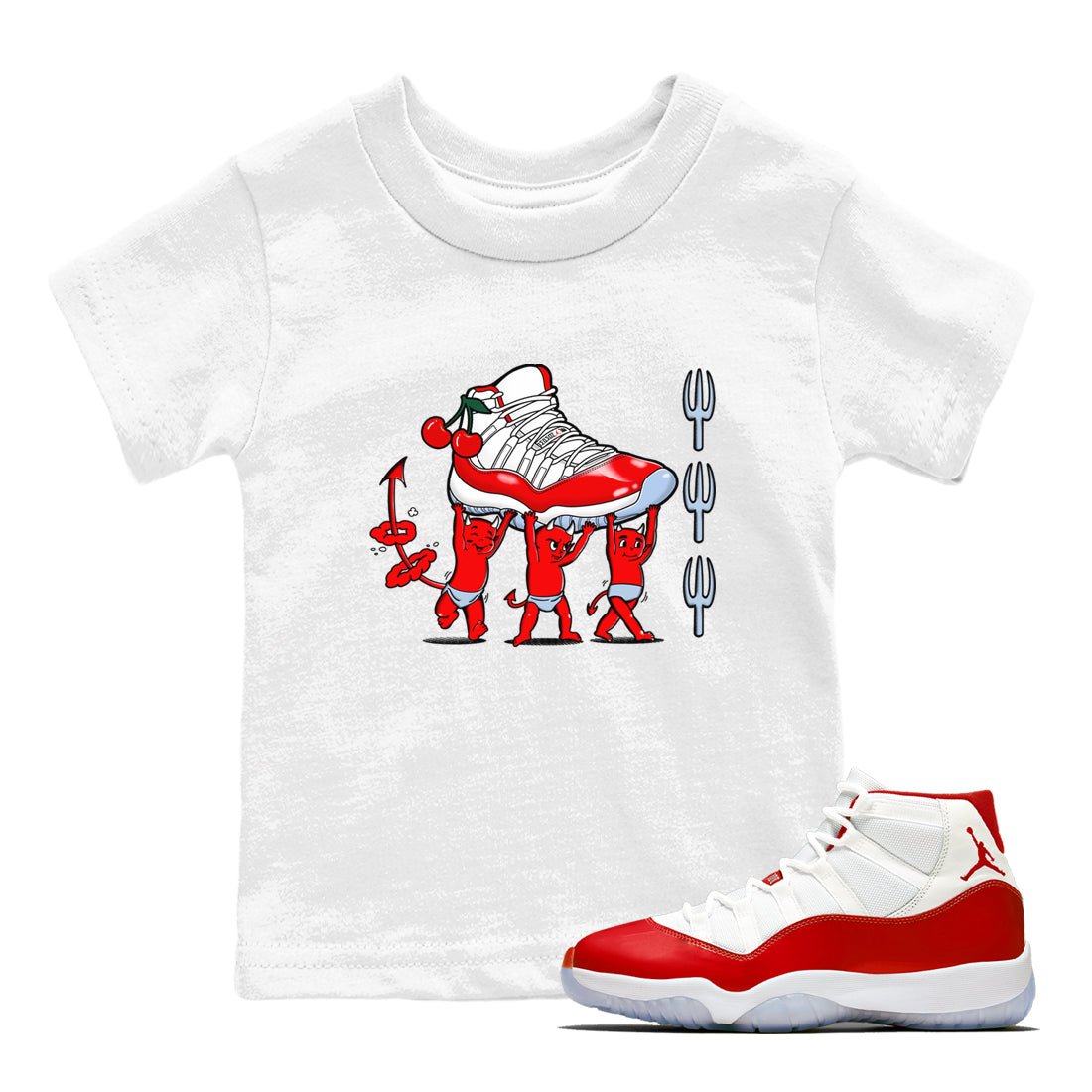 11s Cherry shirts to match jordans Devil Babies sneaker match tees Air Jordan 11 Retro Cherry match shoes to clothes SNRT Sneaker Tees Youth Baby White 1 tee
