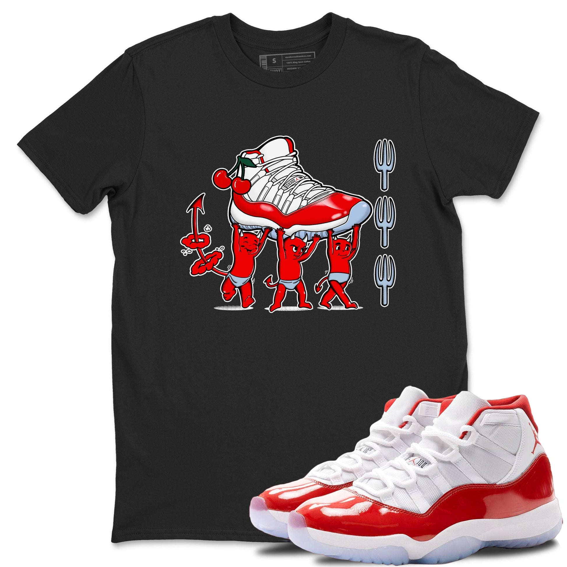 11s Cherry shirts to match jordans Devil Babies sneaker match tees Air Jordan 11 Retro Cherry match shoes to clothes SNRT Sneaker Tees unisex cotton Black 1 shirts