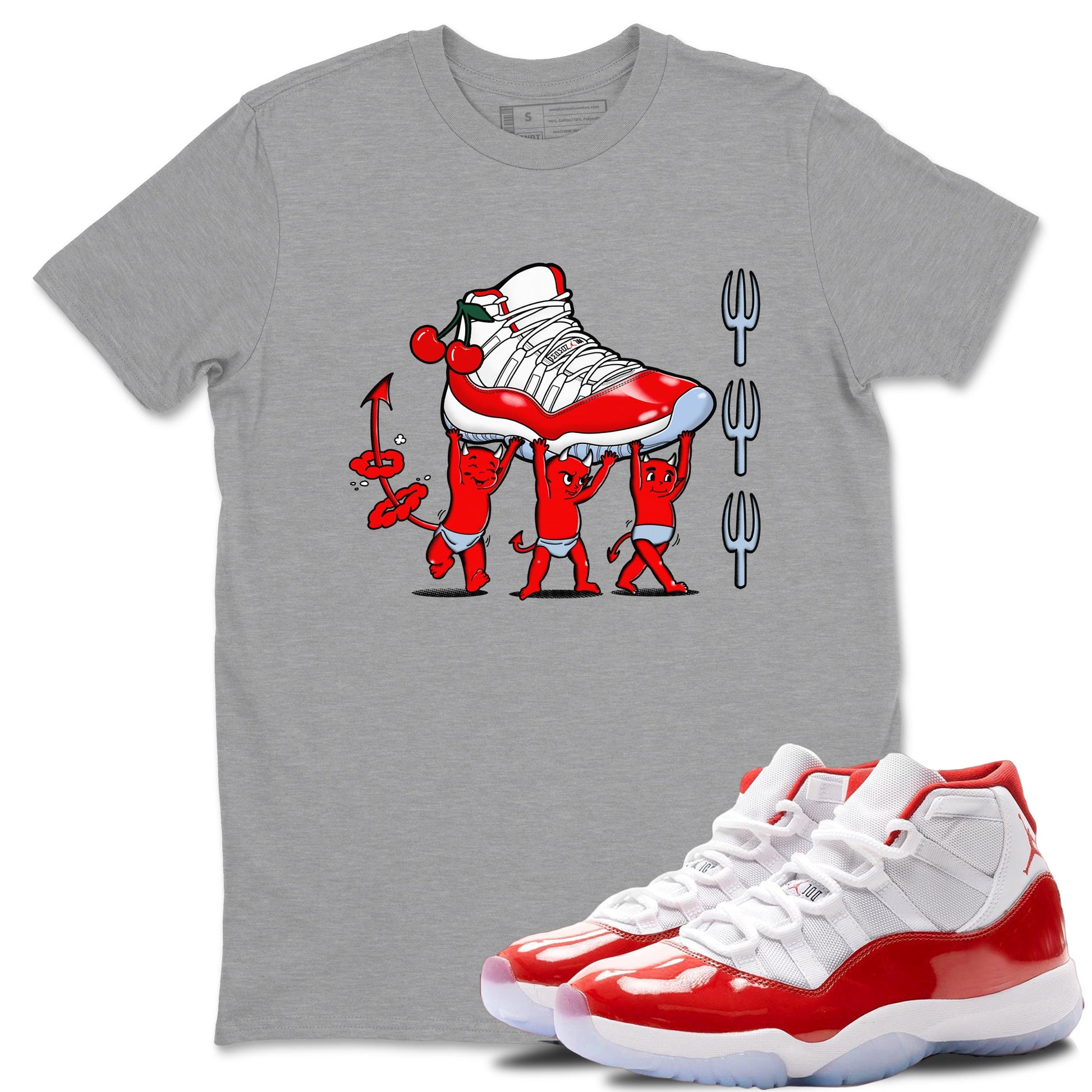 11s Cherry shirts to match jordans Devil Babies sneaker match tees Air Jordan 11 Retro Cherry match shoes to clothes SNRT Sneaker Tees unisex cotton Heather Grey 1 shirts