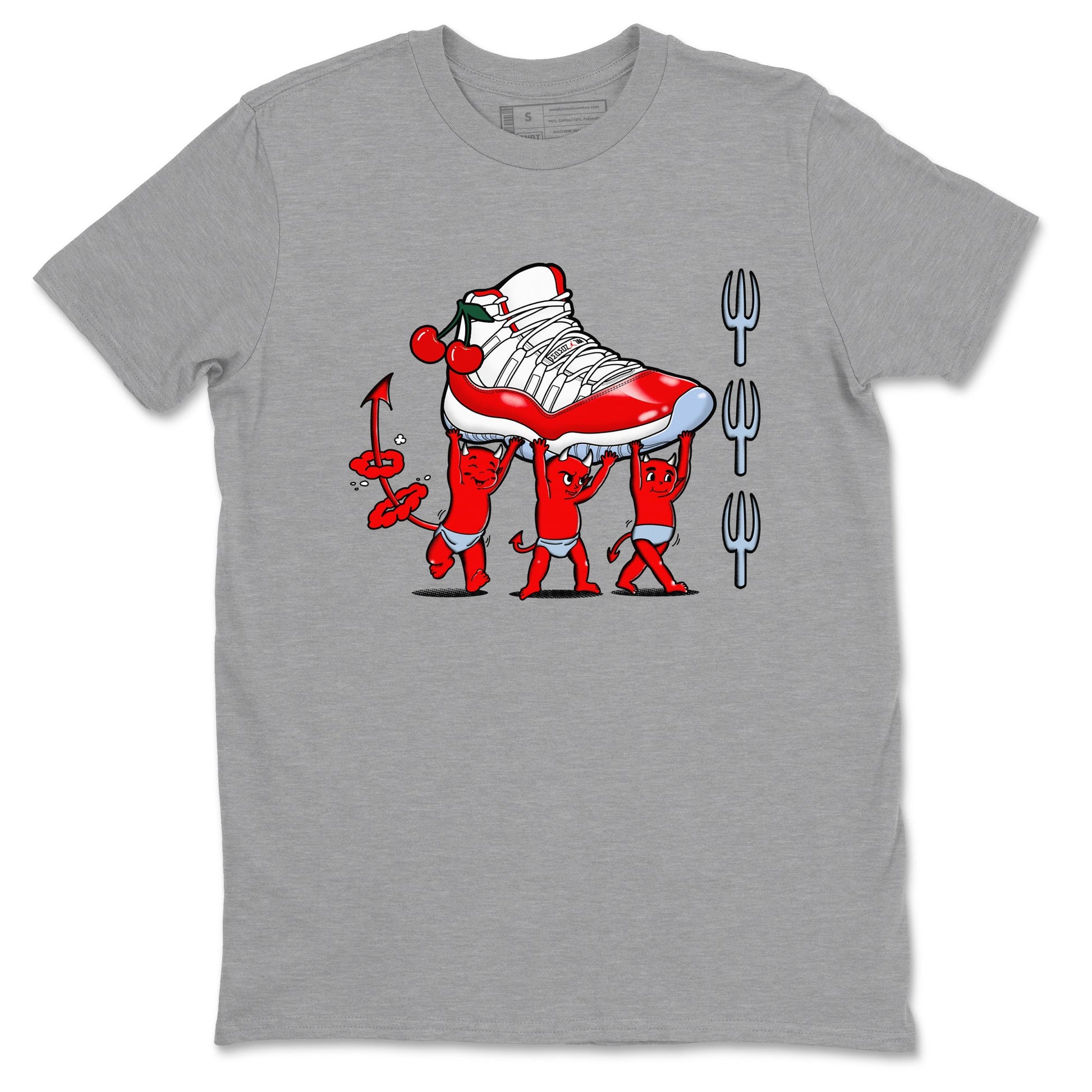 11s Cherry shirts to match jordans Devil Babies sneaker match tees Air Jordan 11 Retro Cherry match shoes to clothes SNRT Sneaker Tees unisex cotton Heather Grey 2 shirts