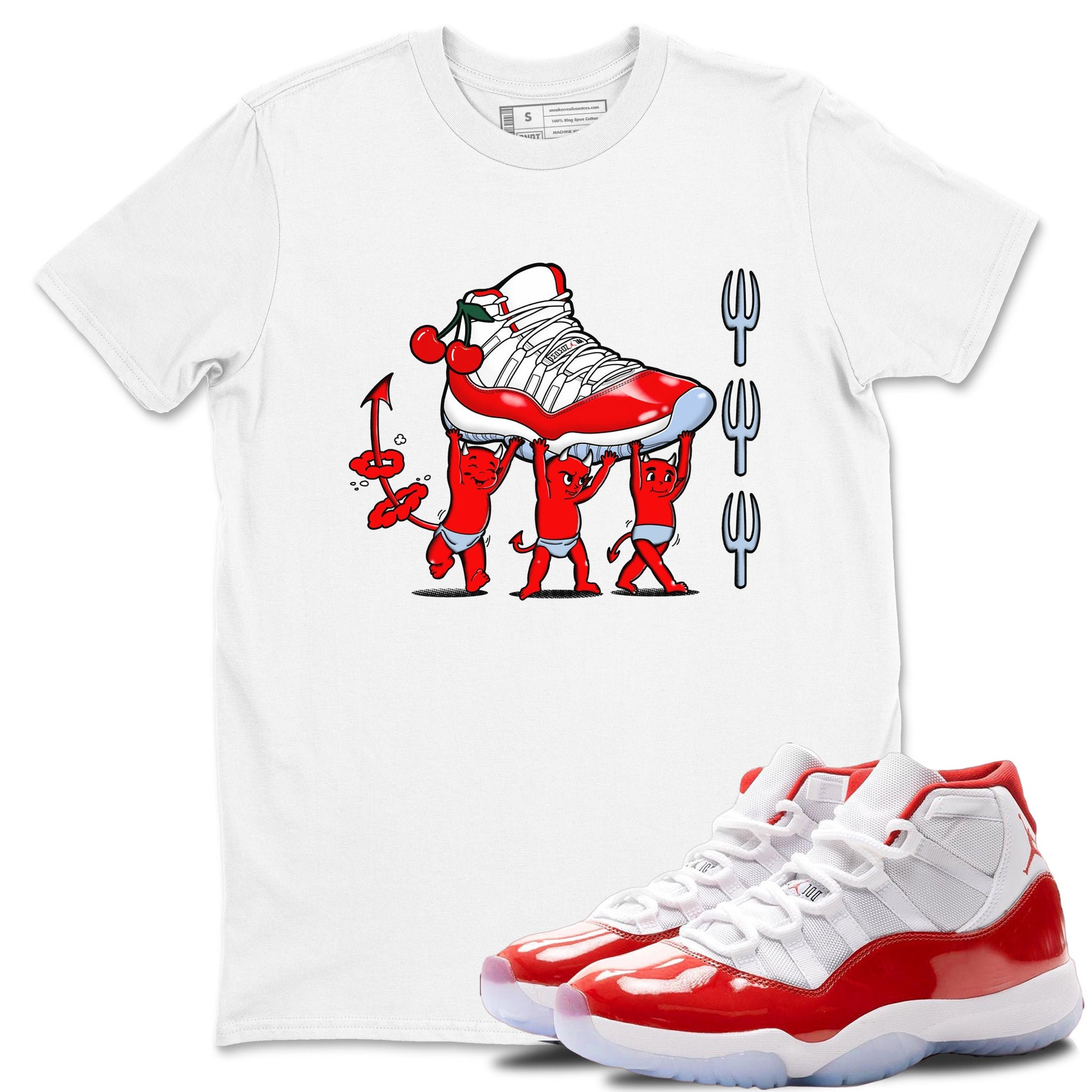 11s Cherry shirts to match jordans Devil Babies sneaker match tees Air Jordan 11 Retro Cherry match shoes to clothes SNRT Sneaker Tees unisex cotton White 1 shirts