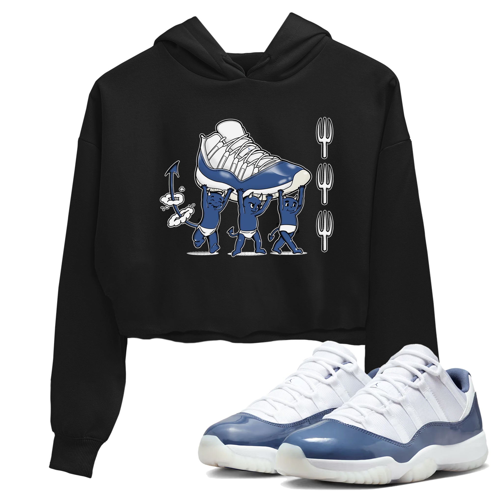 Air Jordan 11 Low Diffused Blue shirts to match jordans Devil Babies sneaker match tees 11s Diffused Blue SNRT Sneaker Release Tees unisex cotton Black 1 Crop Shirts