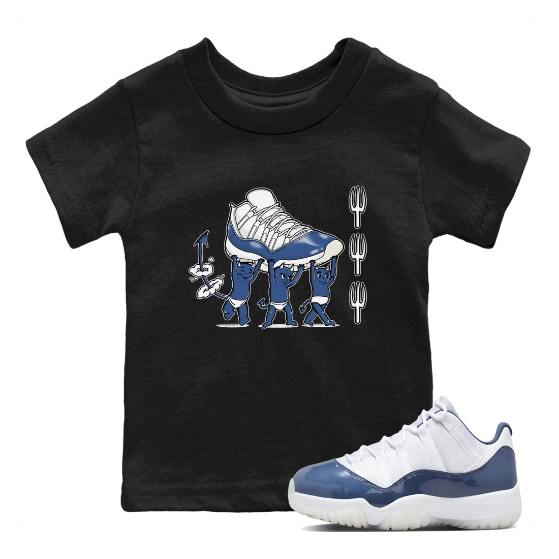 Air Jordan 11 Low Diffused Blue shirts to match jordans Devil Babies sneaker match tees 11s Diffused Blue SNRT Sneaker Release Tees Youth Baby Black 1 crew neck shirts