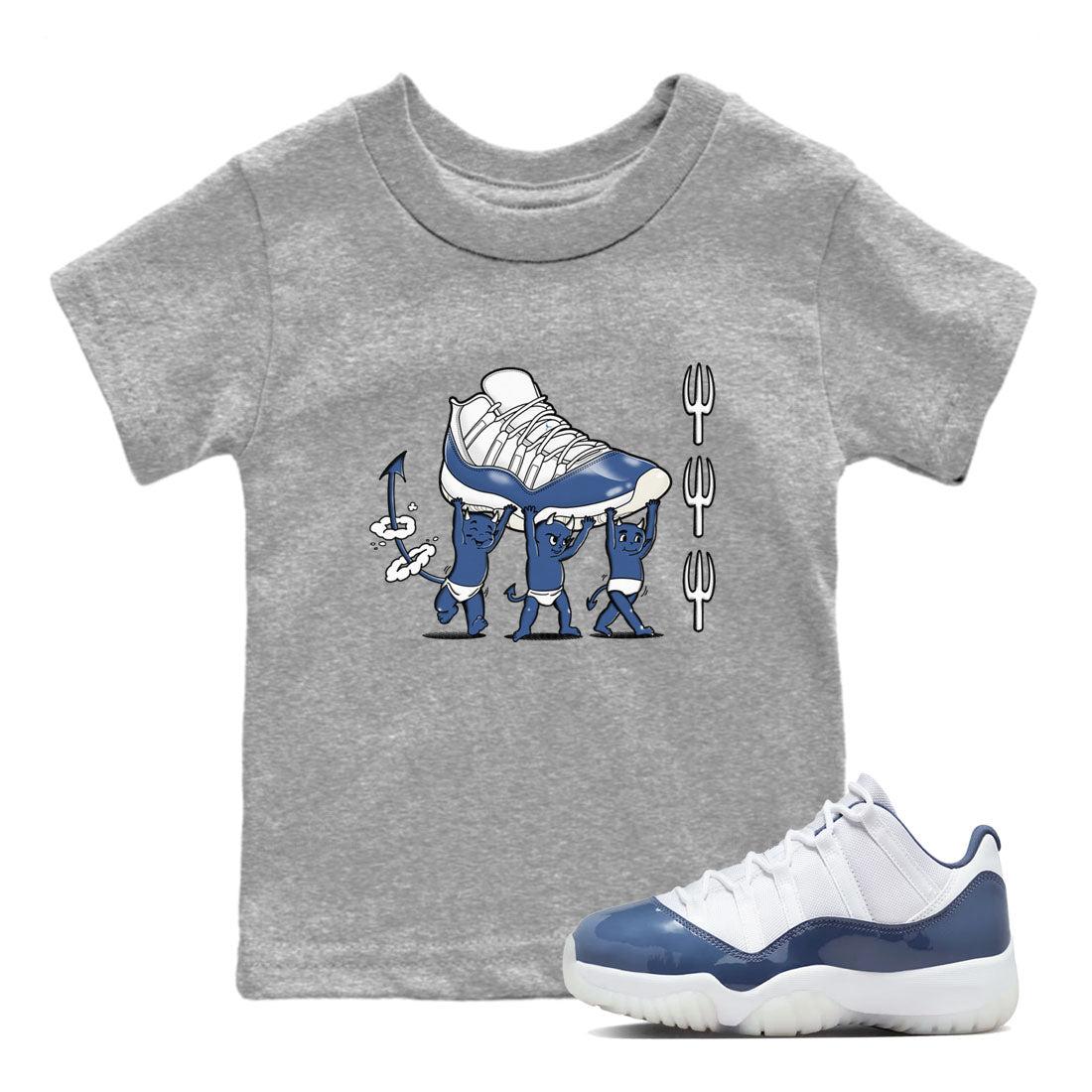 Air Jordan 11 Low Diffused Blue shirts to match jordans Devil Babies sneaker match tees 11s Diffused Blue SNRT Sneaker Release Tees Youth Baby Heather Grey 1 crew neck shirts