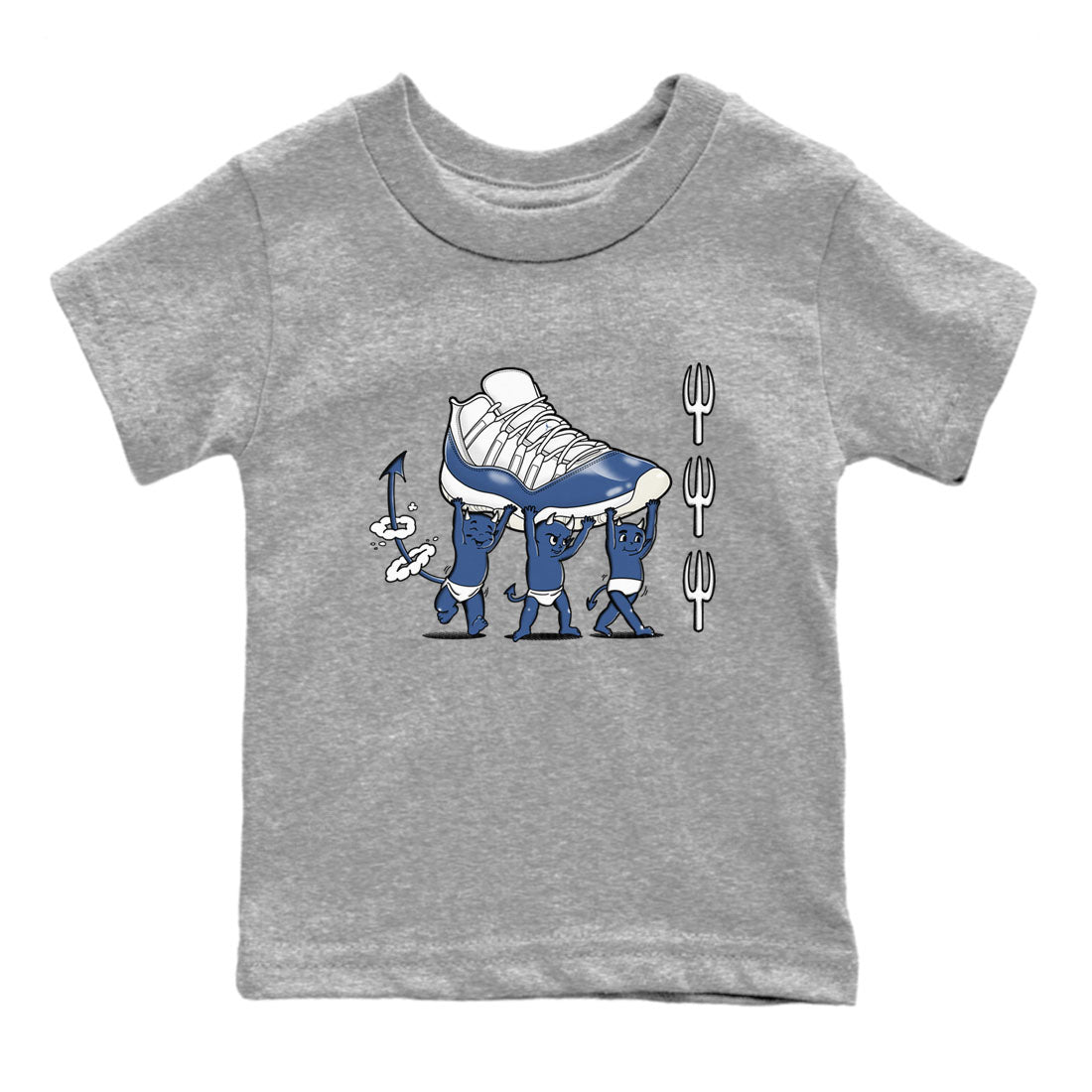 Air Jordan 11 Low Diffused Blue shirts to match jordans Devil Babies sneaker match tees 11s Diffused Blue SNRT Sneaker Release Tees Youth Baby Heather Grey 2 crew neck shirts