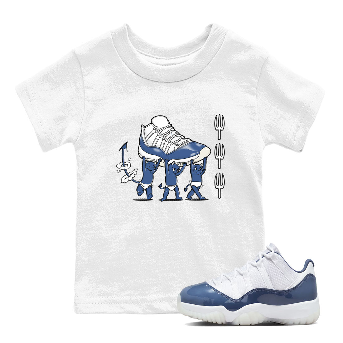 Air Jordan 11 Low Diffused Blue shirts to match jordans Devil Babies sneaker match tees 11s Diffused Blue SNRT Sneaker Release Tees Youth Baby White 1 crew neck shirts