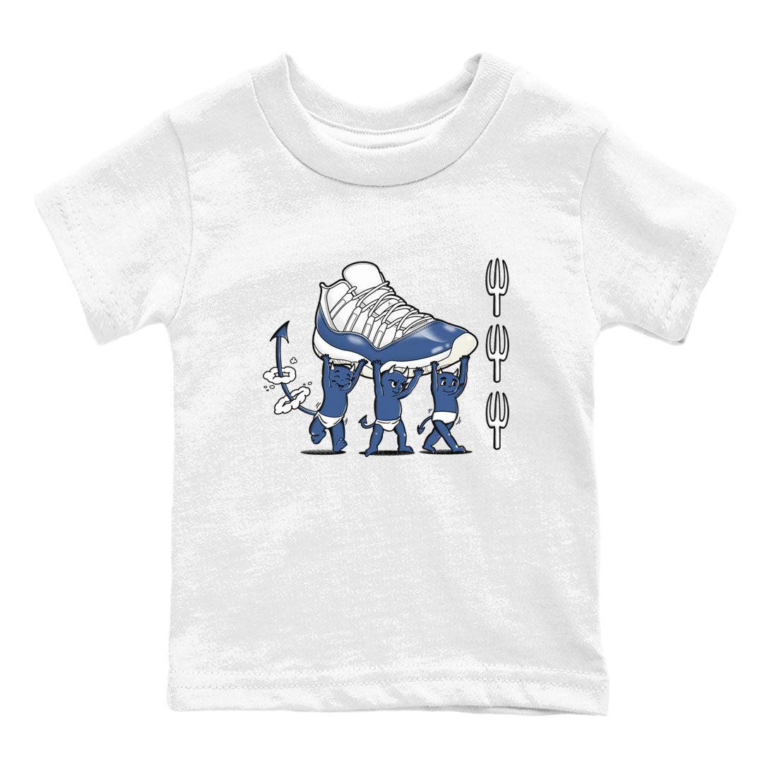 Air Jordan 11 Low Diffused Blue shirts to match jordans Devil Babies sneaker match tees 11s Diffused Blue SNRT Sneaker Release Tees Youth Baby White 2 crew neck shirts