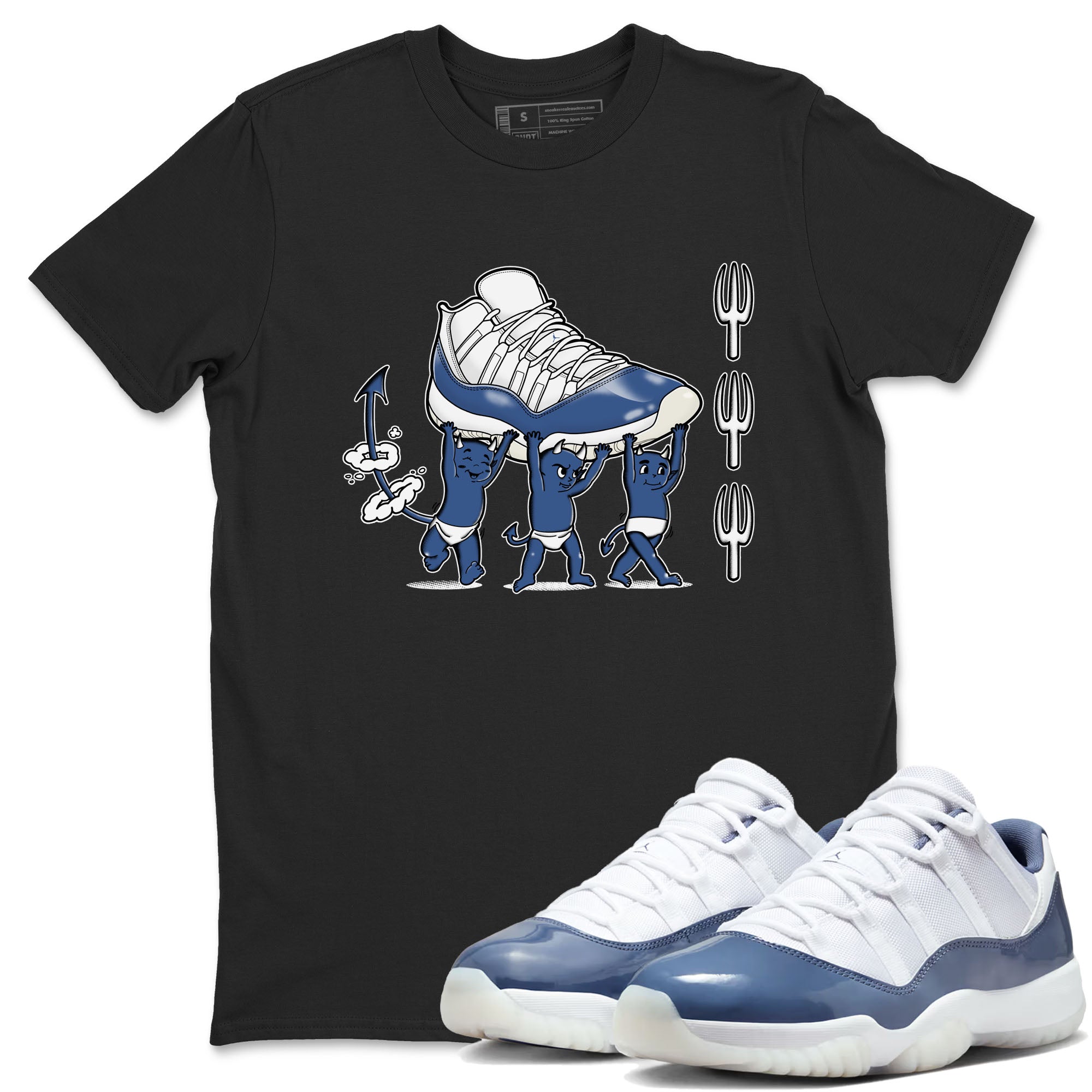 Air Jordan 11 Low Diffused Blue shirts to match jordans Devil Babies sneaker match tees 11s Diffused Blue SNRT Sneaker Release Tees unisex cotton Black 1 crew neck shirts