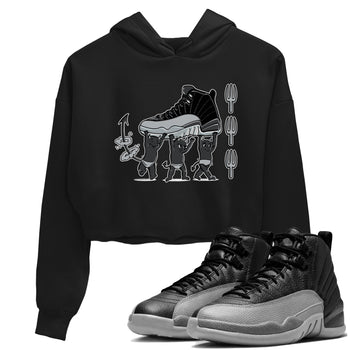 12s Black Wolf Grey shirts to match jordans Devil Babies sneaker match tees Air Jordan 12 Black Wolf Grey SNRT Sneaker Release Tees unisex cotton Black 1 Crop Shirts