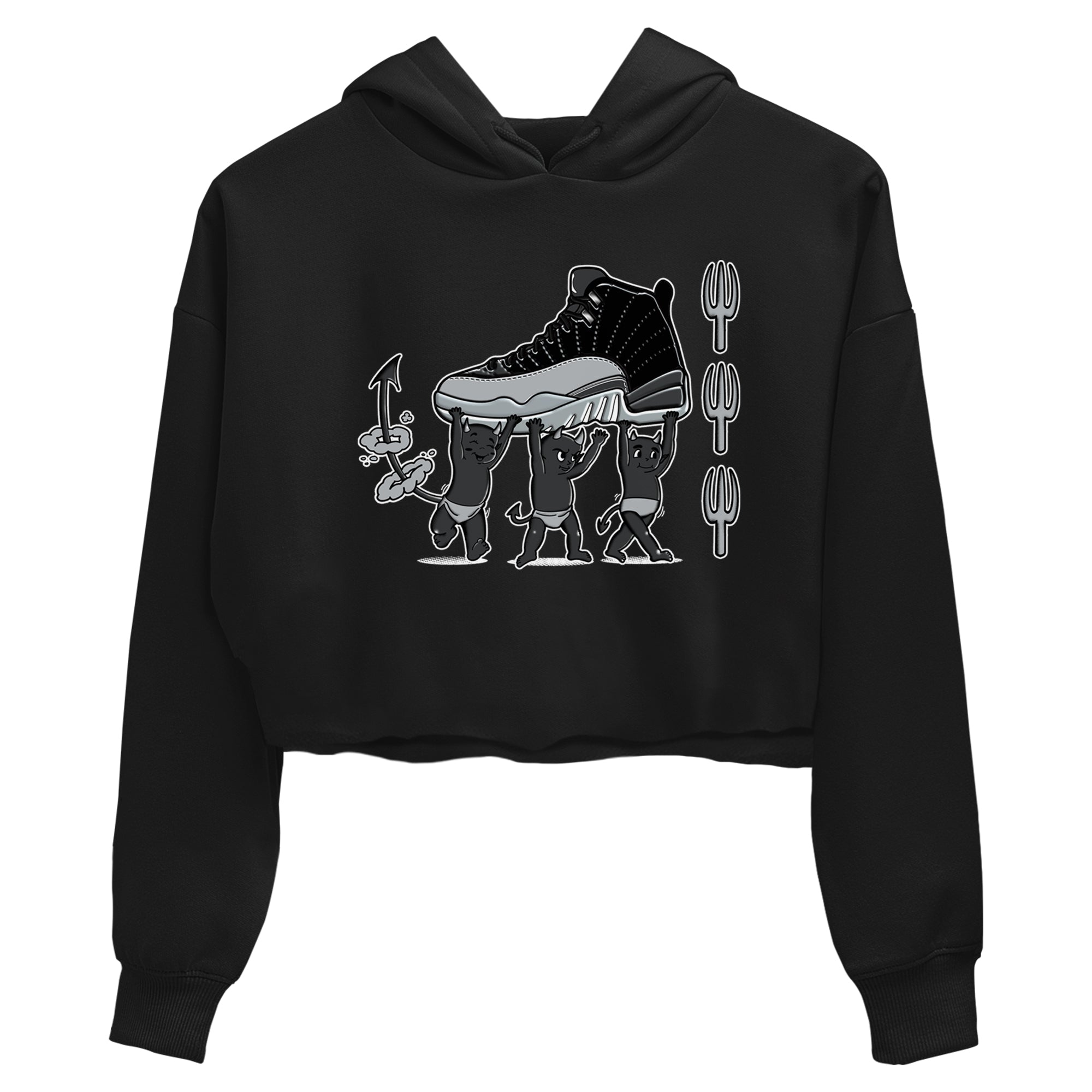 12s Black Wolf Grey shirts to match jordans Devil Babies sneaker match tees Air Jordan 12 Black Wolf Grey SNRT Sneaker Release Tees unisex cotton Black 2 Crop Shirts