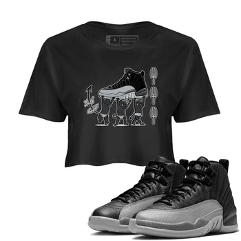12s Black Wolf Grey shirts to match jordans Devil Babies sneaker match tees Air Jordan 12 Black Wolf Grey SNRT Sneaker Release Tees unisex cotton Black 1 Crop Shirts