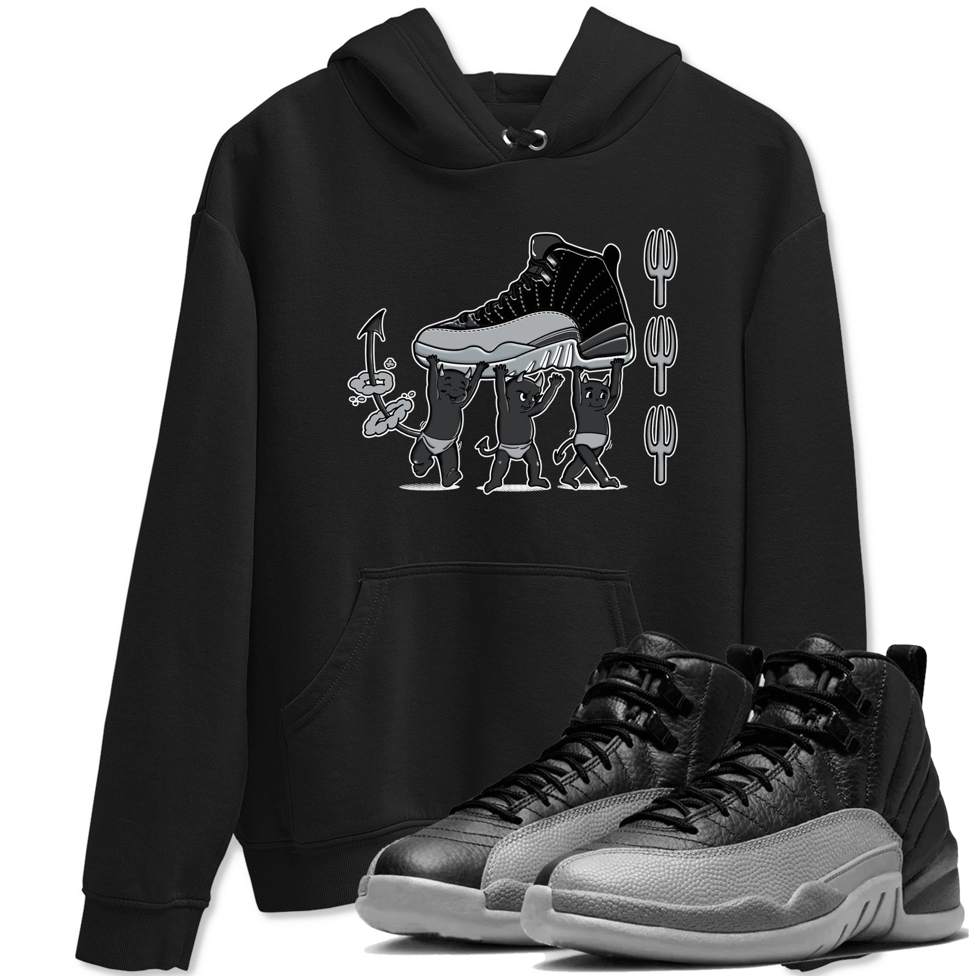 12s Black Wolf Grey shirts to match jordans Devil Babies sneaker match tees Air Jordan 12 Black Wolf Grey SNRT Sneaker Release Tees unisex cotton Black 1 crew neck shirts