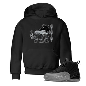 12s Black Wolf Grey shirts to match jordans Devil Babies sneaker match tees Air Jordan 12 Black Wolf Grey SNRT Sneaker Release Tees Youth Baby Black 1 crew neck shirts