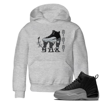 12s Black Wolf Grey shirts to match jordans Devil Babies sneaker match tees Air Jordan 12 Black Wolf Grey SNRT Sneaker Release Tees Youth Baby Heather Grey 1 crew neck shirts