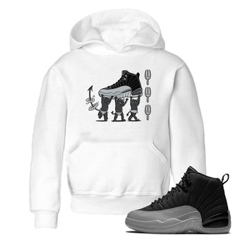 12s Black Wolf Grey shirts to match jordans Devil Babies sneaker match tees Air Jordan 12 Black Wolf Grey SNRT Sneaker Release Tees Youth Baby White 1 crew neck shirts