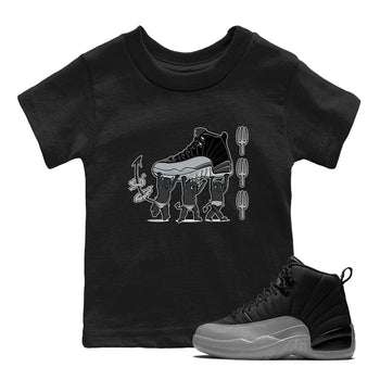 12s Black Wolf Grey shirts to match jordans Devil Babies sneaker match tees Air Jordan 12 Black Wolf Grey SNRT Sneaker Release Tees Youth Baby Black 1 crew neck shirts