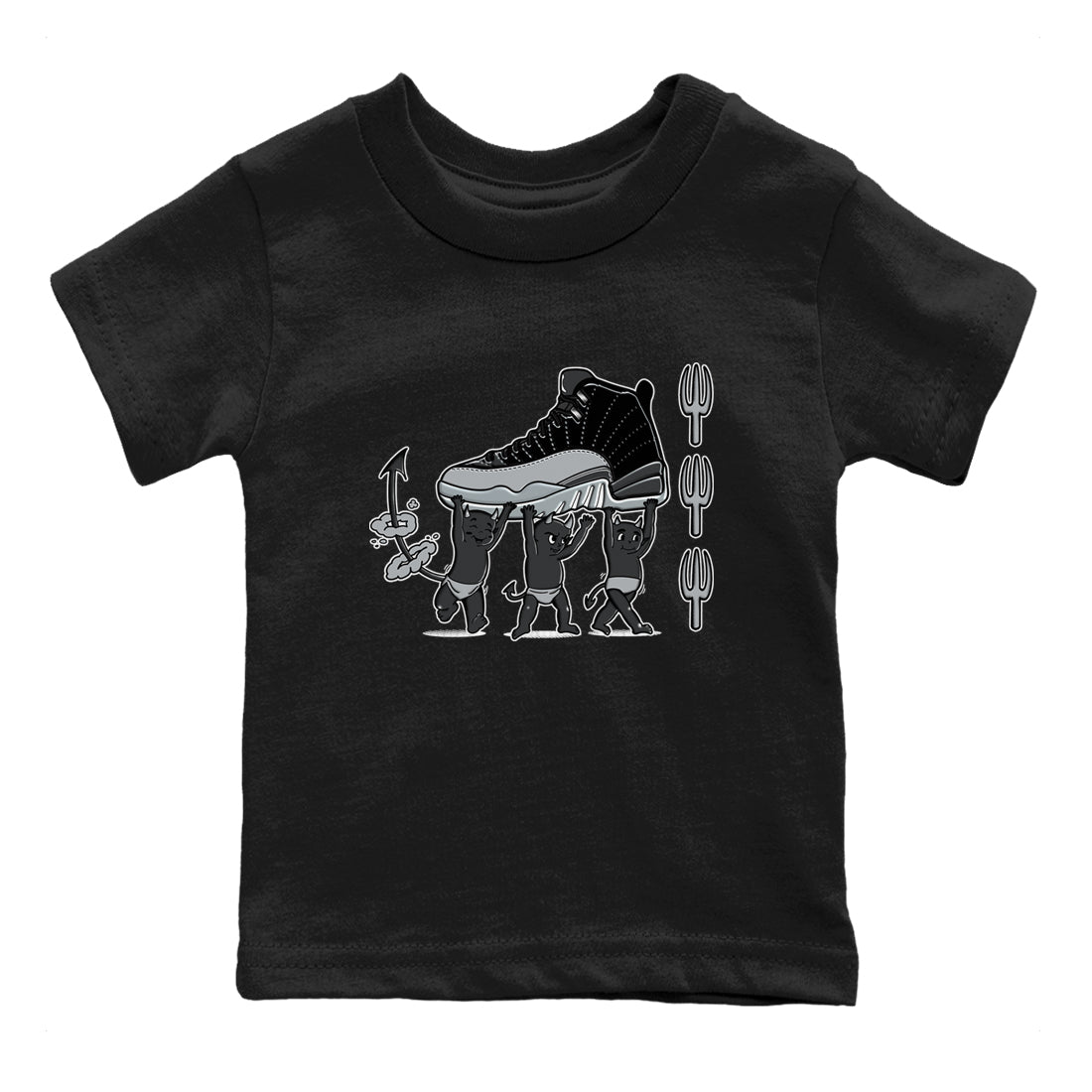 12s Black Wolf Grey shirts to match jordans Devil Babies sneaker match tees Air Jordan 12 Black Wolf Grey SNRT Sneaker Release Tees Youth Baby Black 2 crew neck shirts
