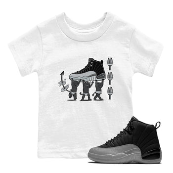 12s Black Wolf Grey shirts to match jordans Devil Babies sneaker match tees Air Jordan 12 Black Wolf Grey SNRT Sneaker Release Tees Youth Baby White 1 crew neck shirts
