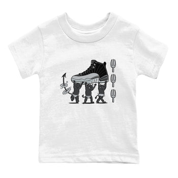 12s Black Wolf Grey shirts to match jordans Devil Babies sneaker match tees Air Jordan 12 Black Wolf Grey SNRT Sneaker Release Tees Youth Baby White 2 crew neck shirts