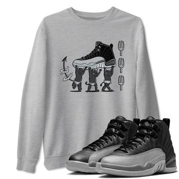 12s Black Wolf Grey shirts to match jordans Devil Babies sneaker match tees Air Jordan 12 Black Wolf Grey SNRT Sneaker Release Tees unisex cotton Heather Grey 1 crew neck shirts