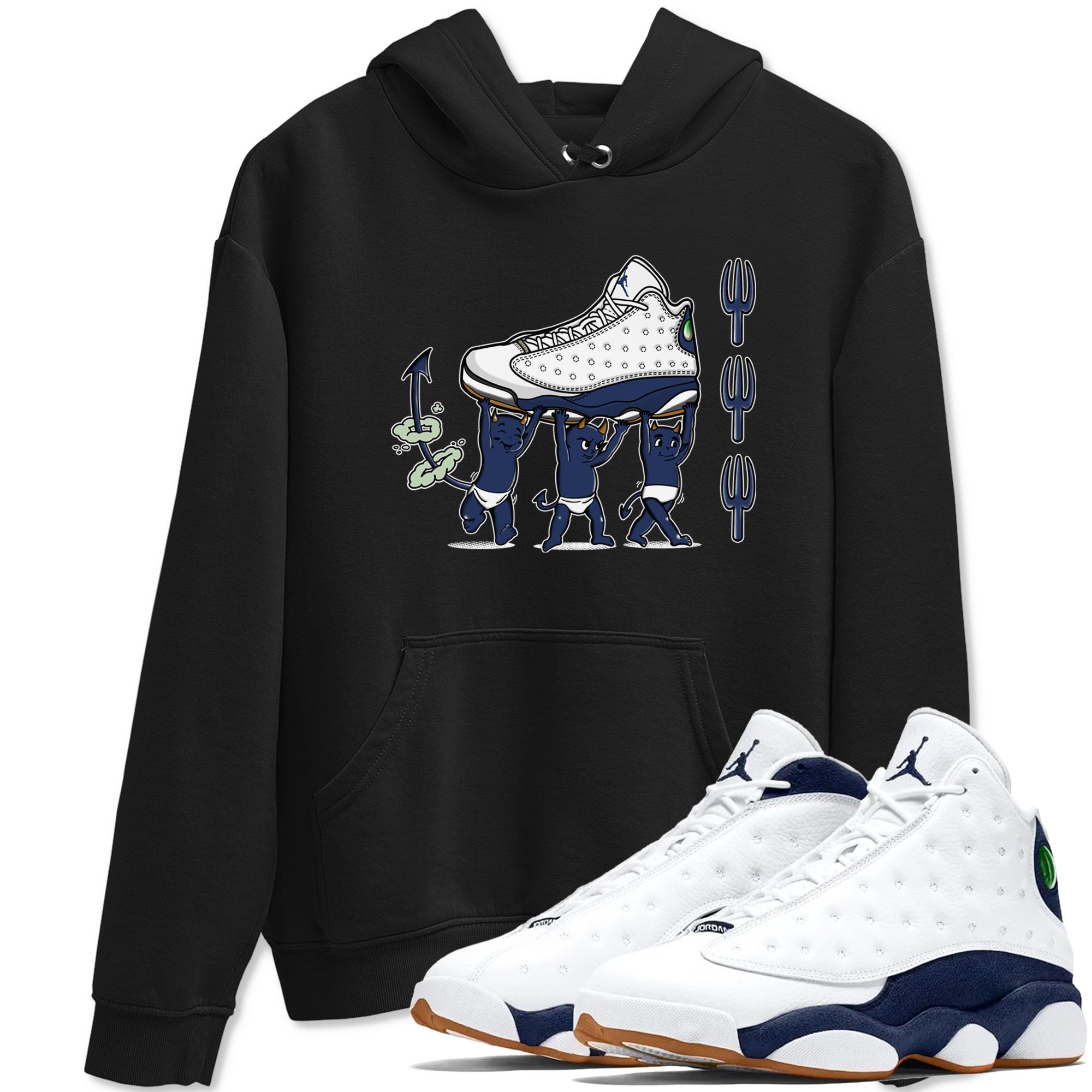 13s Midnight Navy shirts to match jordans Devil Babies sneaker match tees Air Jordan 13 Midnight Navy SNRT Sneaker Release Tees unisex cotton Black 1 crew neck shirts