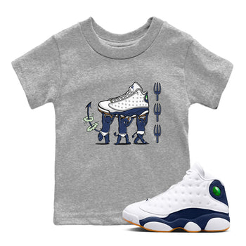 13s Midnight Navy shirts to match jordans Devil Babies sneaker match tees Air Jordan 13 Midnight Navy SNRT Sneaker Release Tees Youth Baby Heather Grey 1 crew neck shirts