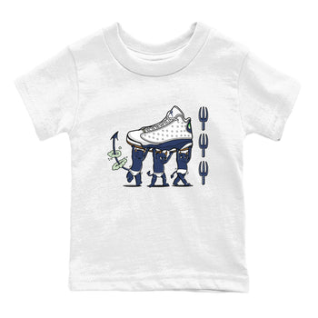 13s Midnight Navy shirts to match jordans Devil Babies sneaker match tees Air Jordan 13 Midnight Navy SNRT Sneaker Release Tees Youth Baby White 2 crew neck shirts