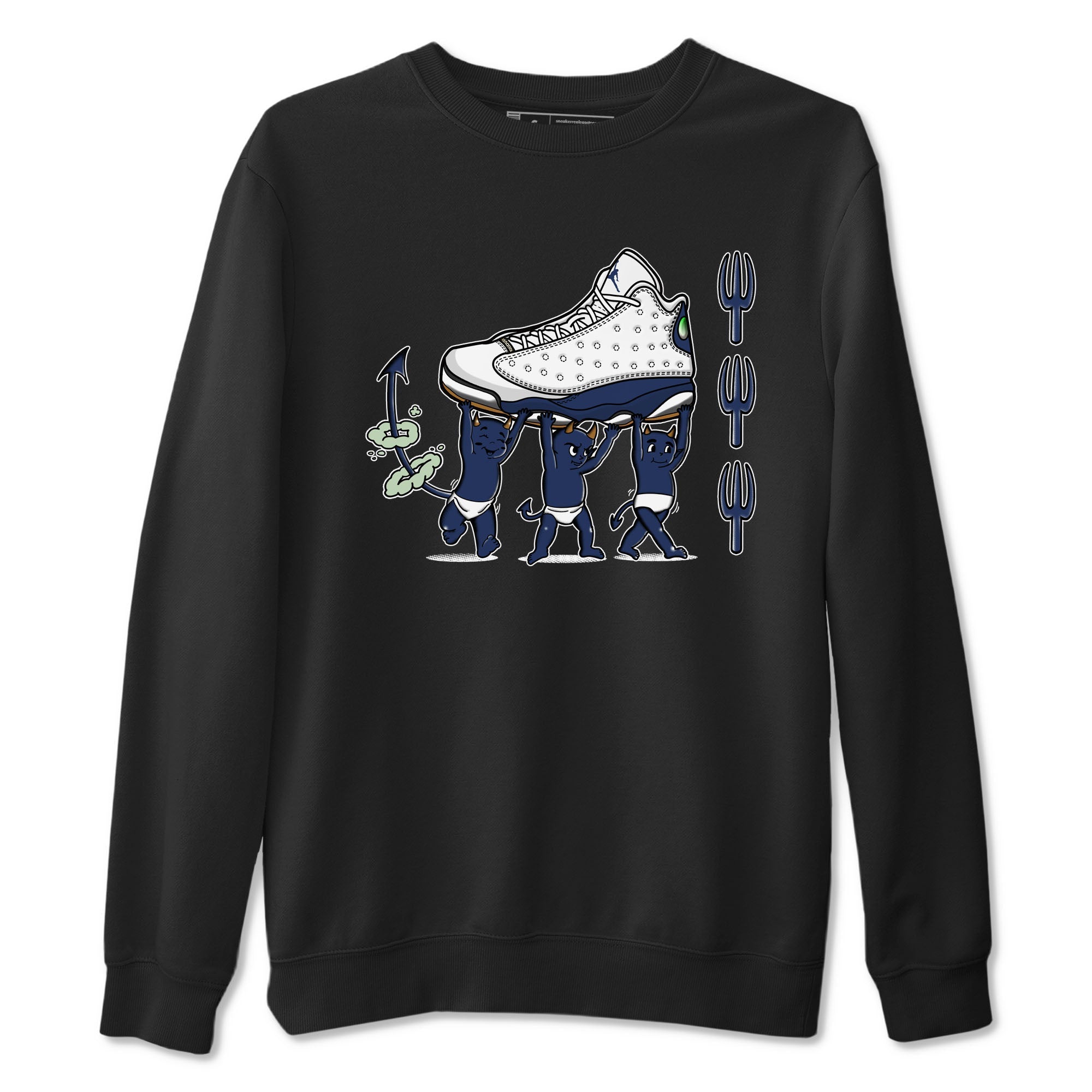 13s Midnight Navy shirts to match jordans Devil Babies sneaker match tees Air Jordan 13 Midnight Navy SNRT Sneaker Release Tees unisex cotton Black 2 crew neck shirts