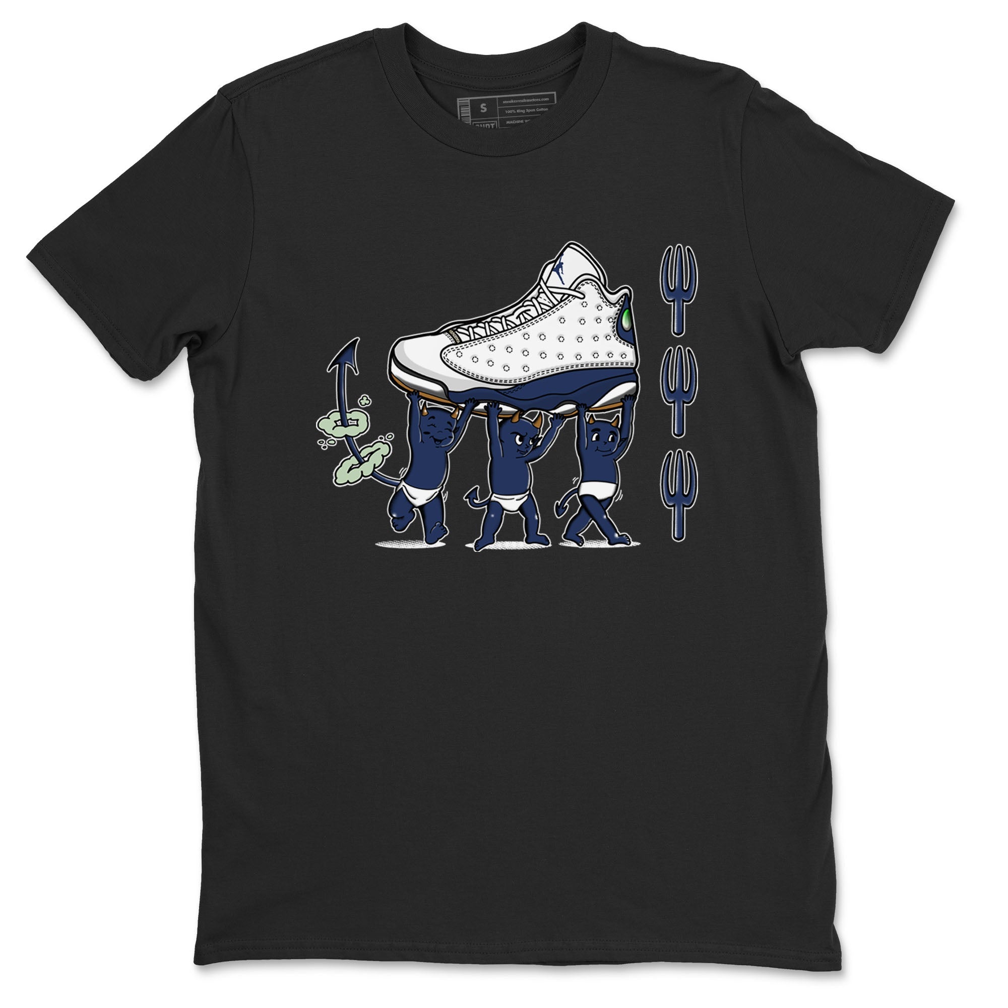 13s Midnight Navy shirts to match jordans Devil Babies sneaker match tees Air Jordan 13 Midnight Navy SNRT Sneaker Release Tees unisex cotton Black 2 crew neck shirts