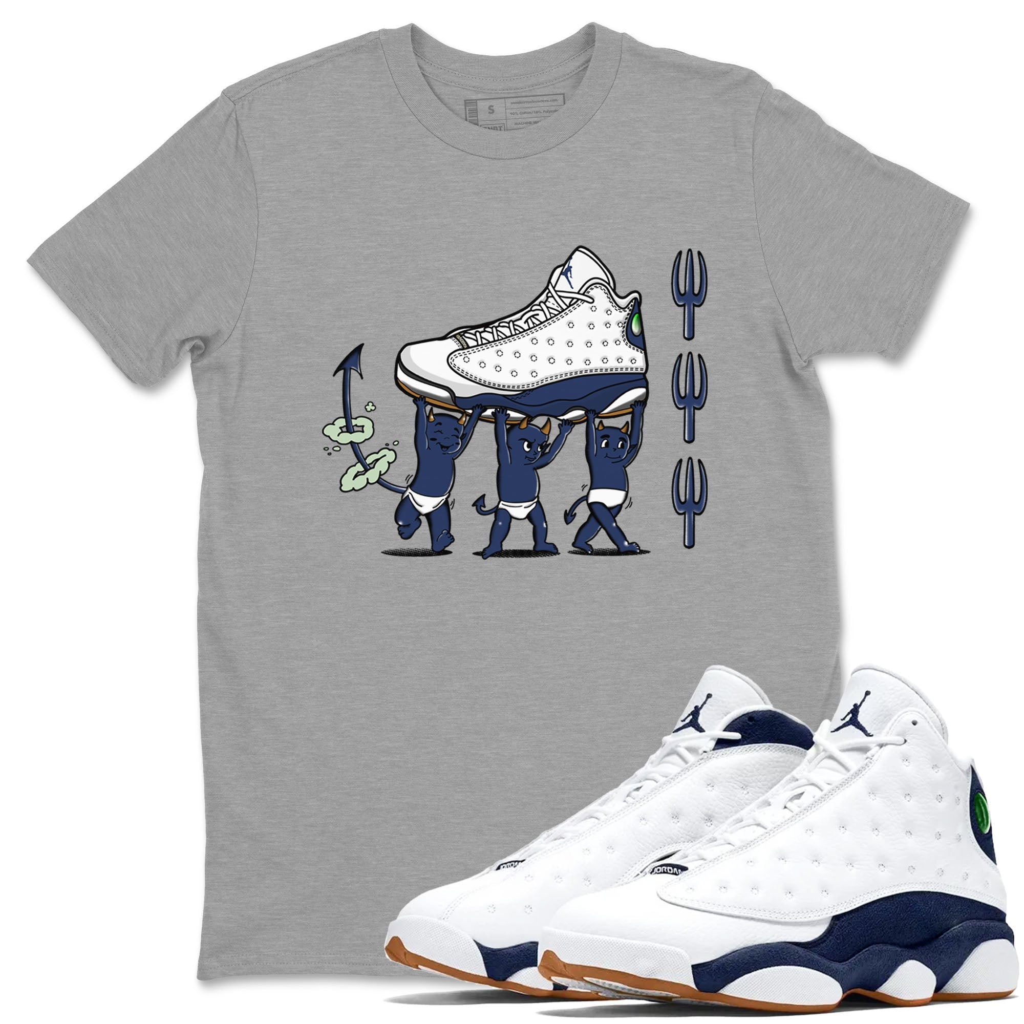 13s Midnight Navy shirts to match jordans Devil Babies sneaker match tees Air Jordan 13 Midnight Navy SNRT Sneaker Release Tees unisex cotton Heather Grey 1 crew neck shirts