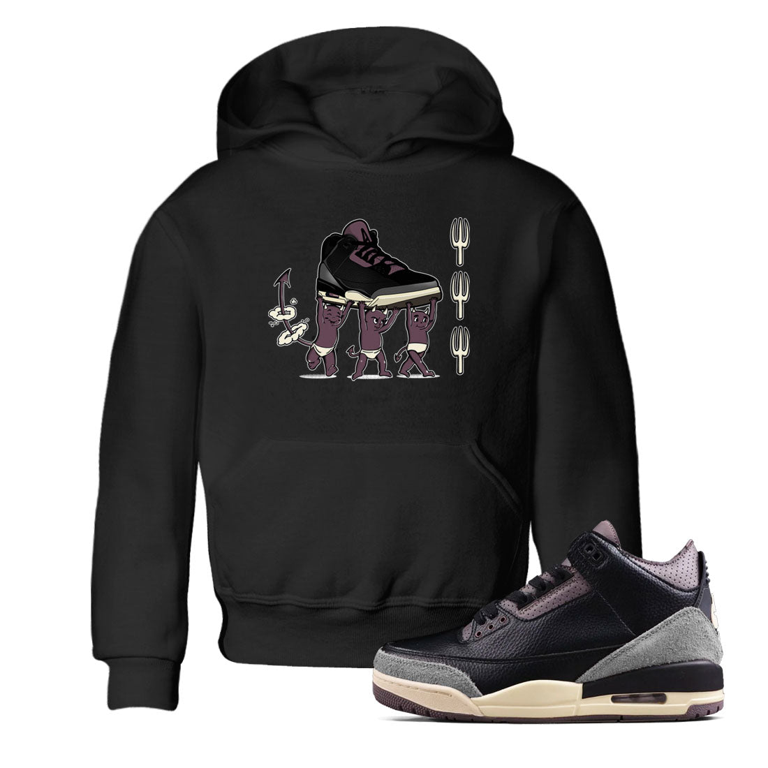 Air Jordan 3 A Ma Maniere Black shirts to match jordans Devil Babies sneaker match tees Air Jordan 3 A Ma Maniere x Black And Flat Pewter SNRT Sneaker Release Tees Youth Baby Black 1 crew neck shirts