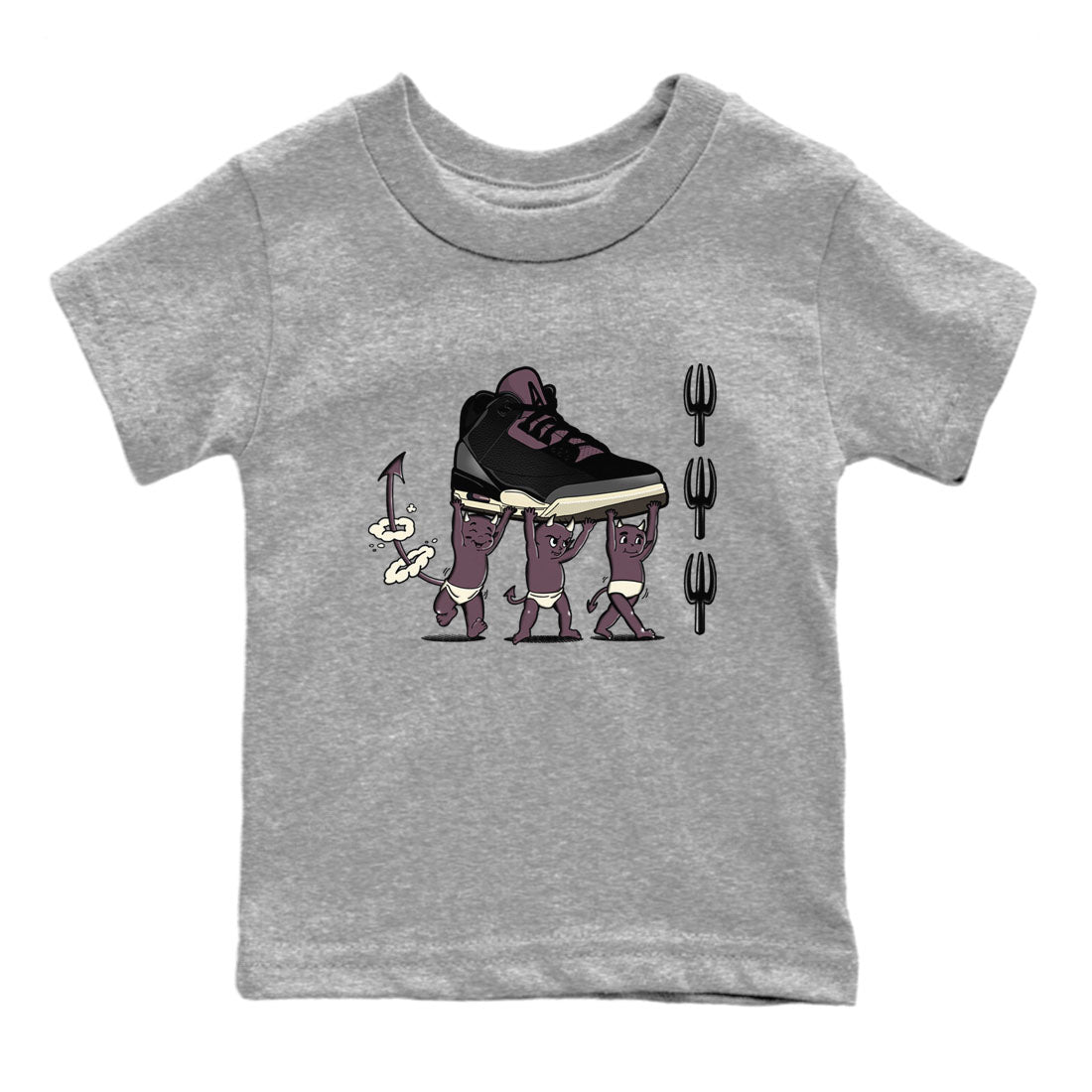 Air Jordan 3 A Ma Maniere Black shirts to match jordans Devil Babies sneaker match tees Air Jordan 3 A Ma Maniere x Black And Flat Pewter SNRT Sneaker Release Tees Youth Baby Heather Grey 2 crew neck shirts