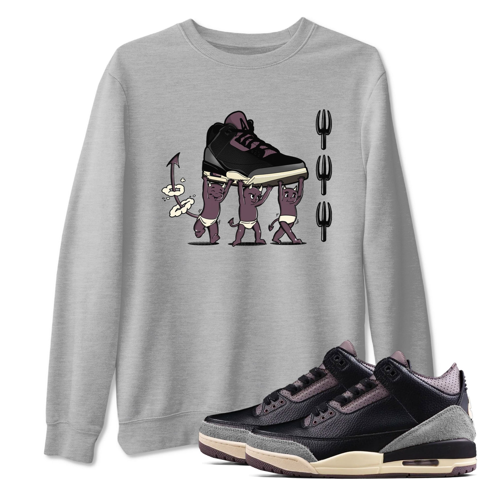 Air Jordan 3 A Ma Maniere Black shirts to match jordans Devil Babies sneaker match tees Air Jordan 3 A Ma Maniere x Black And Flat Pewter SNRT Sneaker Release Tees unisex cotton Heather Grey 1 crew neck shirts