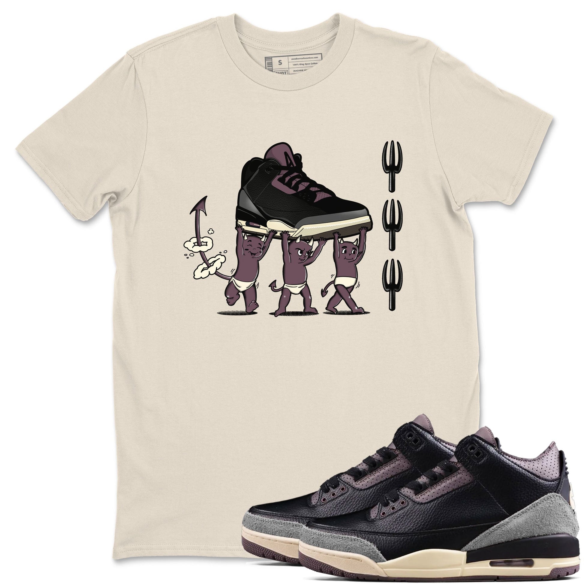 Air Jordan 3 A Ma Maniere Black shirts to match jordans Devil Babies sneaker match tees Air Jordan 3 A Ma Maniere x Black And Flat Pewter SNRT Sneaker Release Tees unisex cotton Natural 1 crew neck shirts