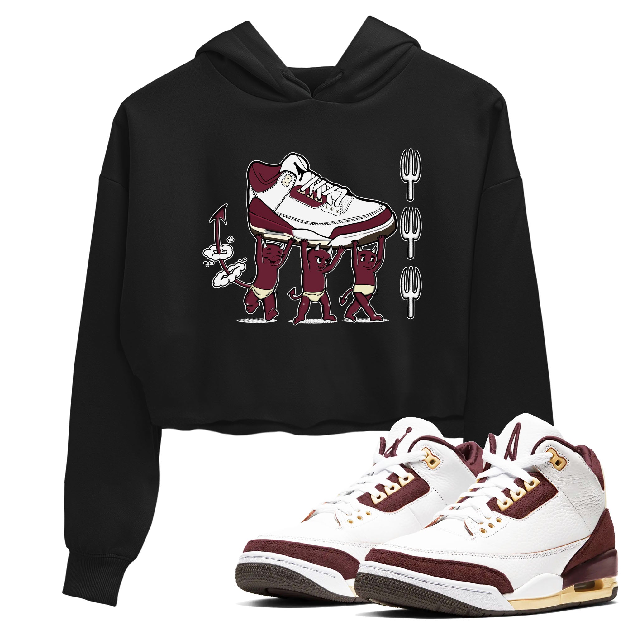 Air Jordan 3 A Ma Maniere Burgundy Crush shirts to match jordans Devil Babies sneaker match tees Air Jordan 3 A Ma Maniere x Burgundy Crush SNRT Sneaker Release Tees unisex cotton Black 1 Crop Shirts