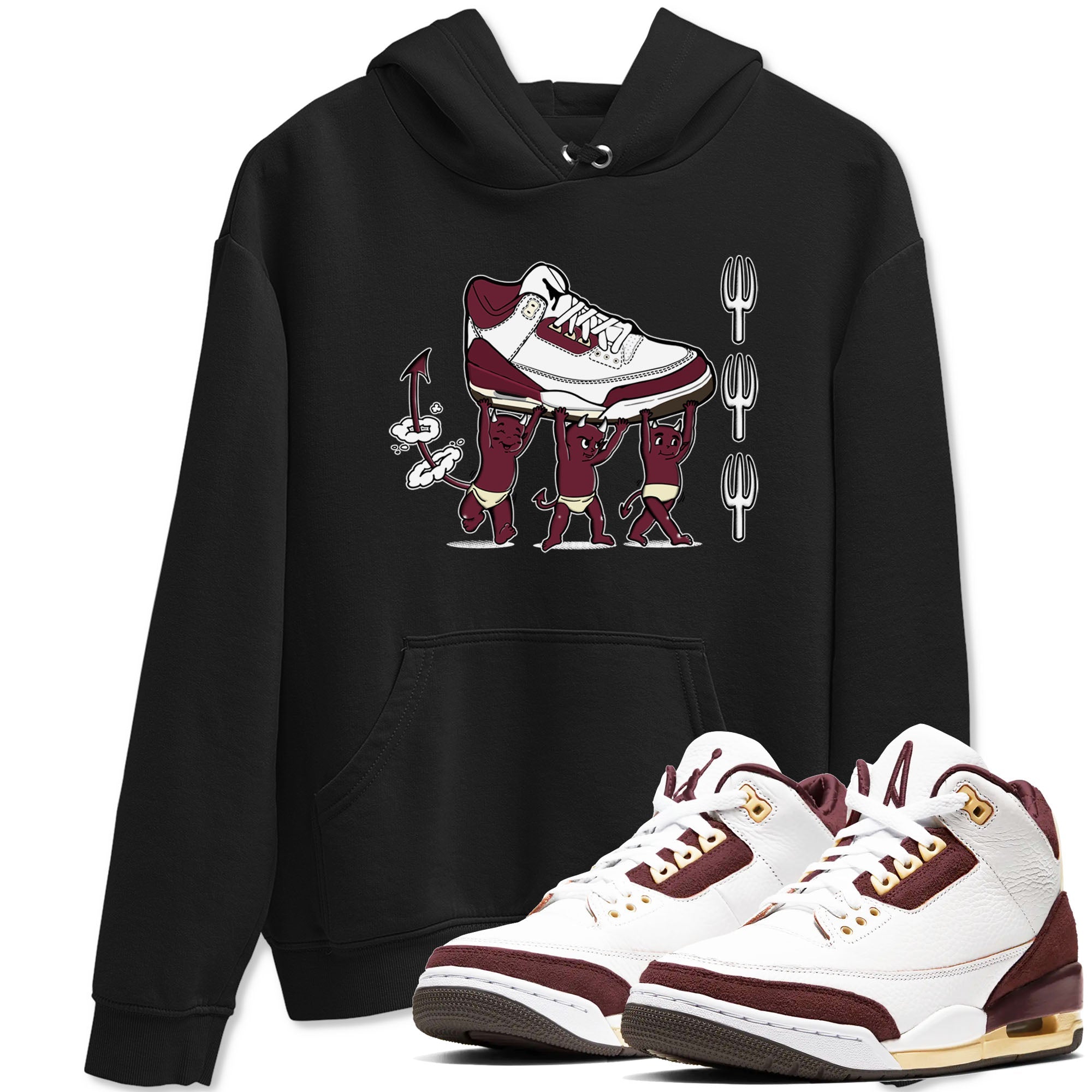 Air Jordan 3 A Ma Maniere Burgundy Crush shirts to match jordans Devil Babies sneaker match tees Air Jordan 3 A Ma Maniere x Burgundy Crush SNRT Sneaker Release Tees unisex cotton Black 1 crew neck shirts