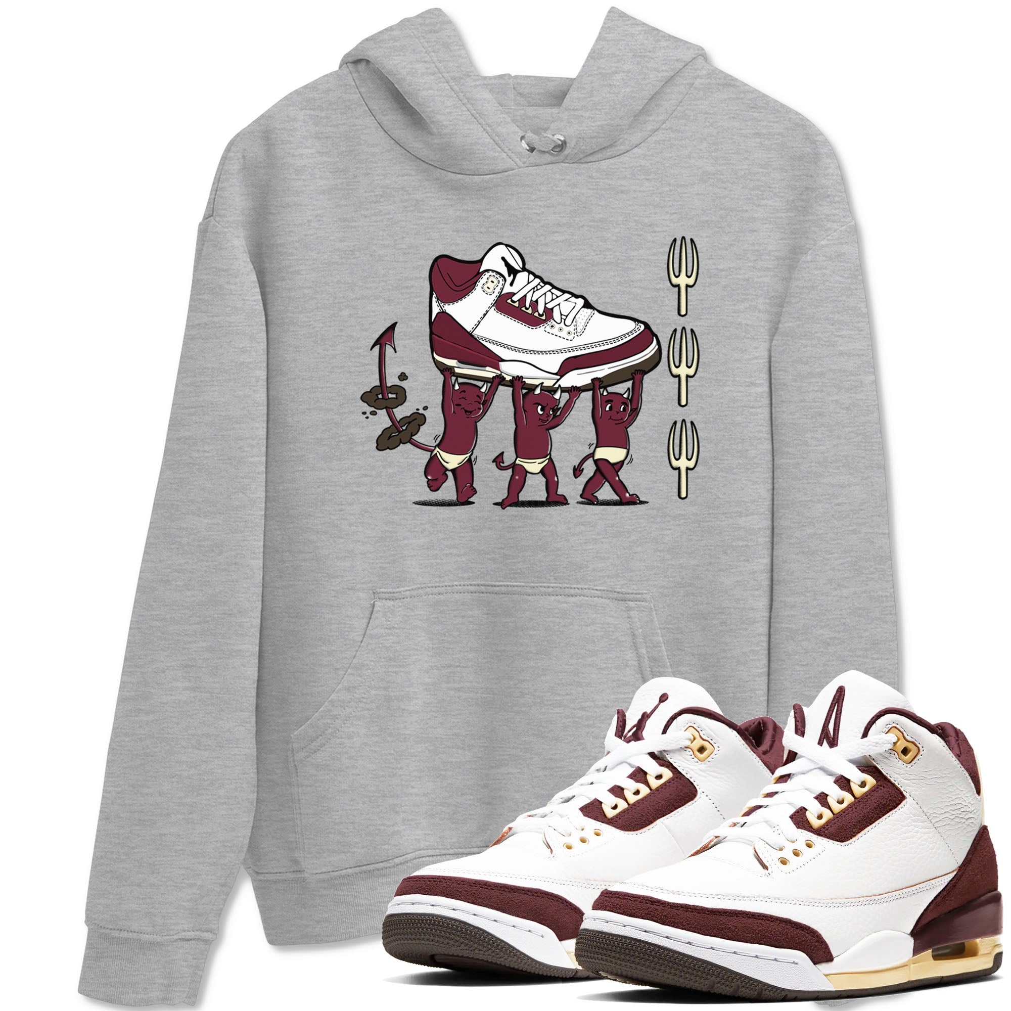 Air Jordan 3 A Ma Maniere Burgundy Crush shirts to match jordans Devil Babies sneaker match tees Air Jordan 3 A Ma Maniere x Burgundy Crush SNRT Sneaker Release Tees unisex cotton Heather Grey 1 crew neck shirts