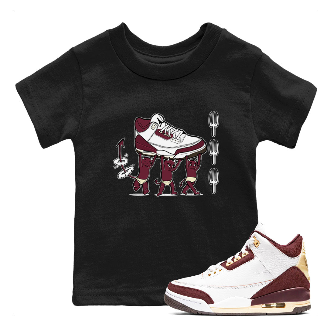 Air Jordan 3 A Ma Maniere Burgundy Crush shirts to match jordans Devil Babies sneaker match tees Air Jordan 3 A Ma Maniere x Burgundy Crush SNRT Sneaker Release Tees Youth Baby Black 1 crew neck shirts