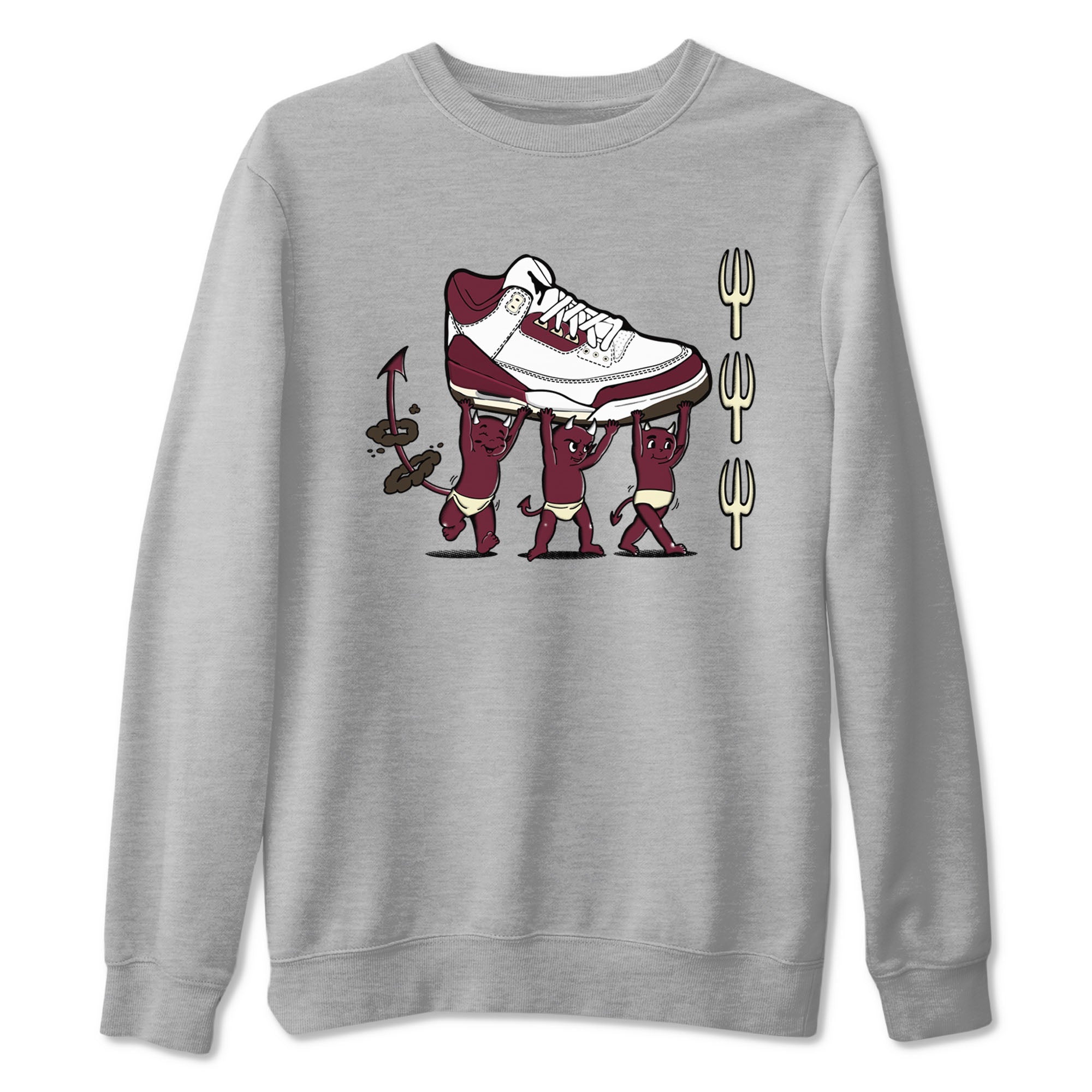 Air Jordan 3 A Ma Maniere Burgundy Crush shirts to match jordans Devil Babies sneaker match tees Air Jordan 3 A Ma Maniere x Burgundy Crush SNRT Sneaker Release Tees unisex cotton Heather Grey 2 crew neck shirts