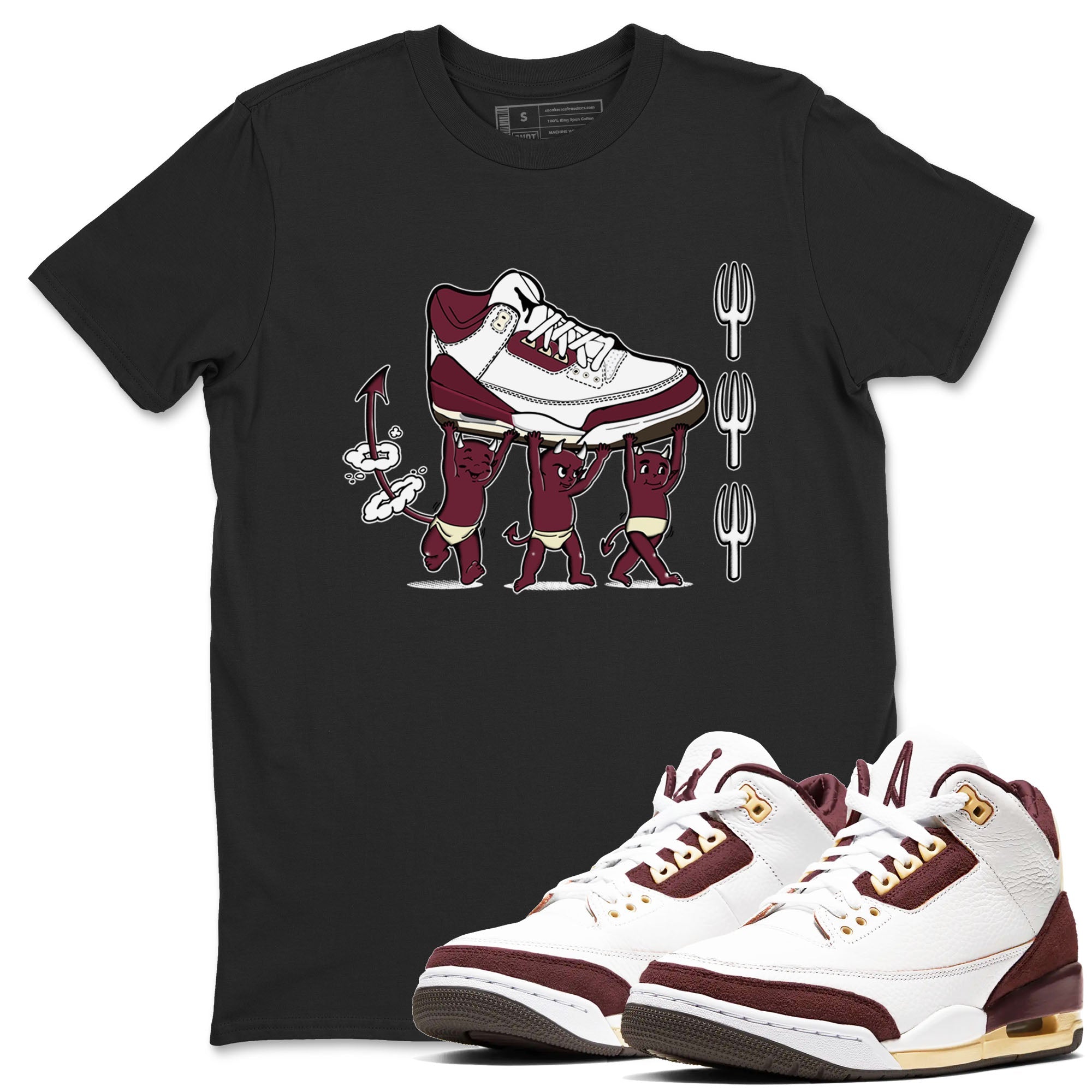 Air Jordan 3 A Ma Maniere Burgundy Crush shirts to match jordans Devil Babies sneaker match tees Air Jordan 3 A Ma Maniere x Burgundy Crush SNRT Sneaker Release Tees unisex cotton Black 1 crew neck shirts