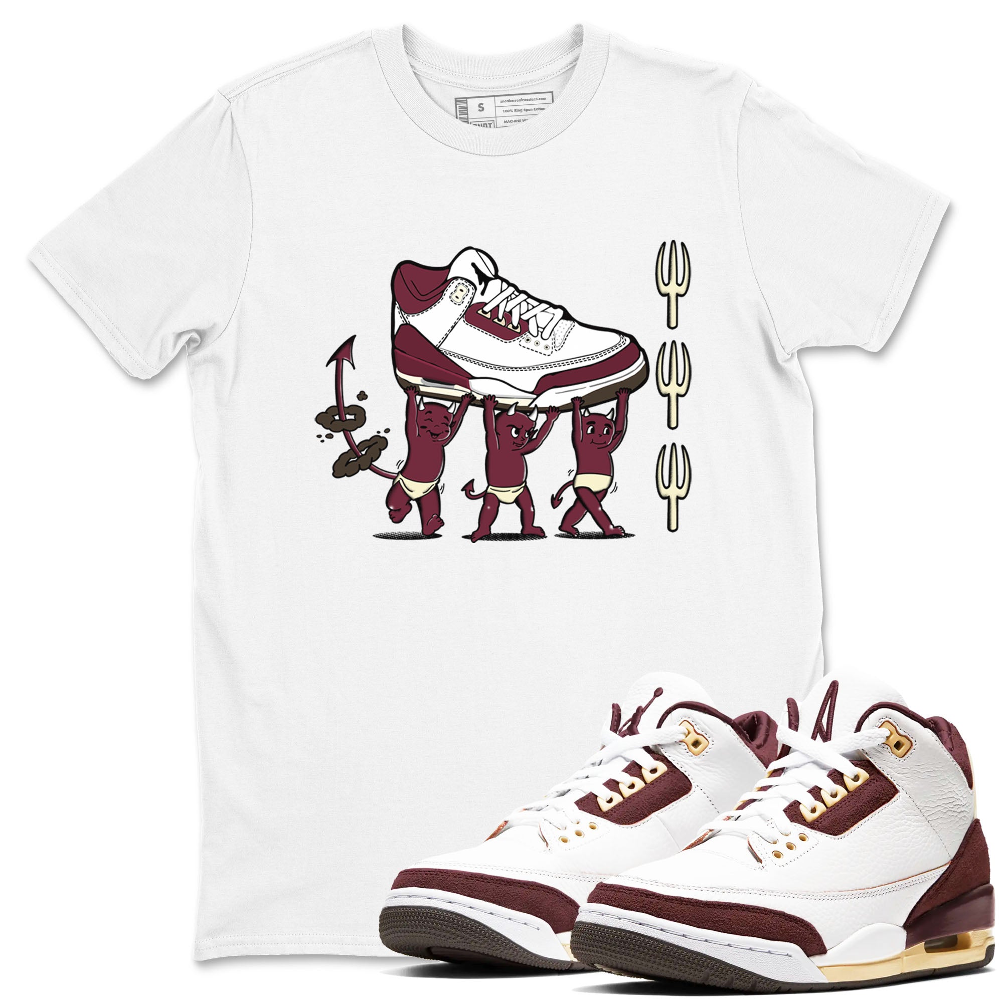 Air Jordan 3 A Ma Maniere Burgundy Crush shirts to match jordans Devil Babies sneaker match tees Air Jordan 3 A Ma Maniere x Burgundy Crush SNRT Sneaker Release Tees unisex cotton White 1 crew neck shirts